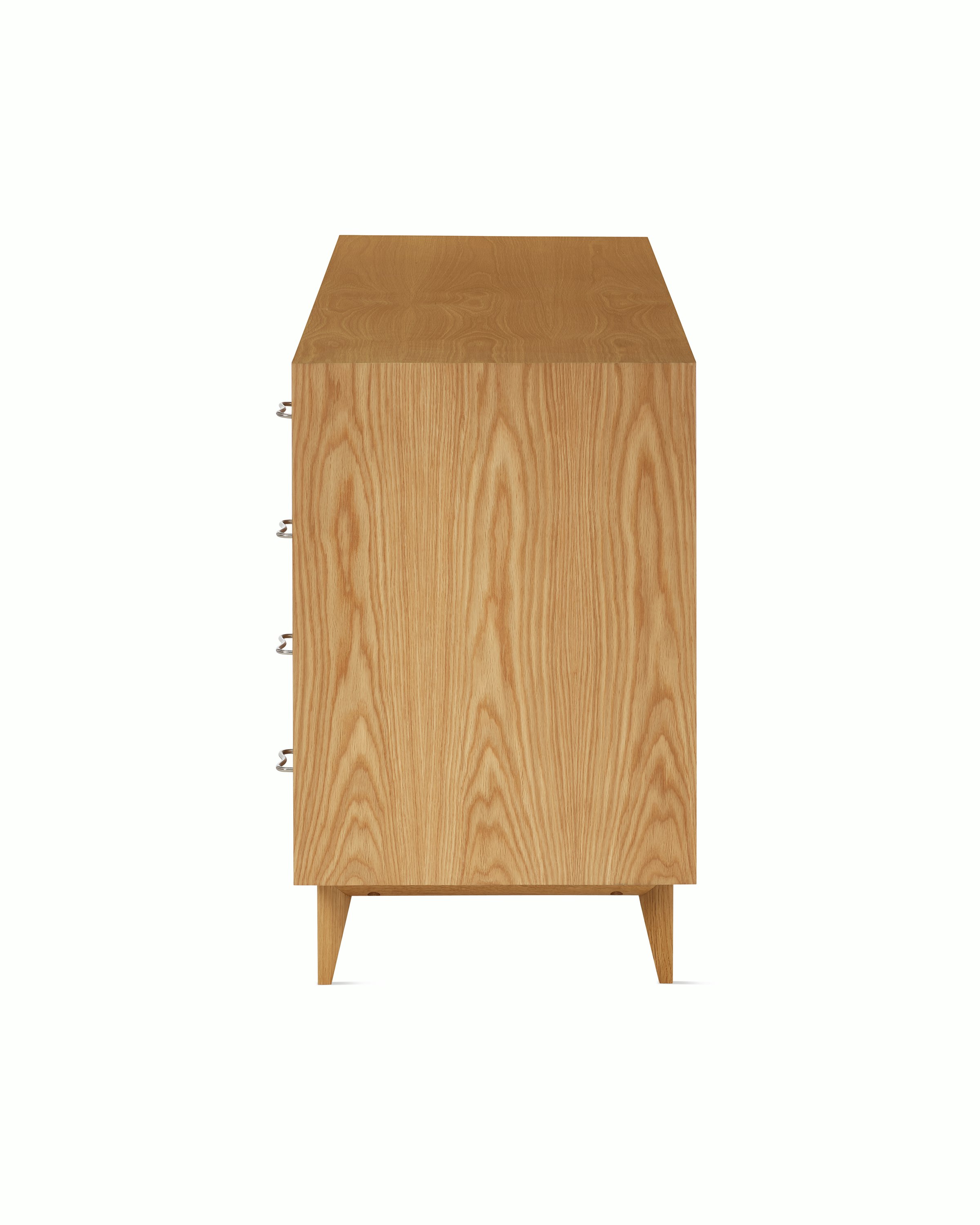 Nelson Basic Cabinet Series Credenza in natural oak with two doors, four drawers, standard square legs, and wavy pulls.