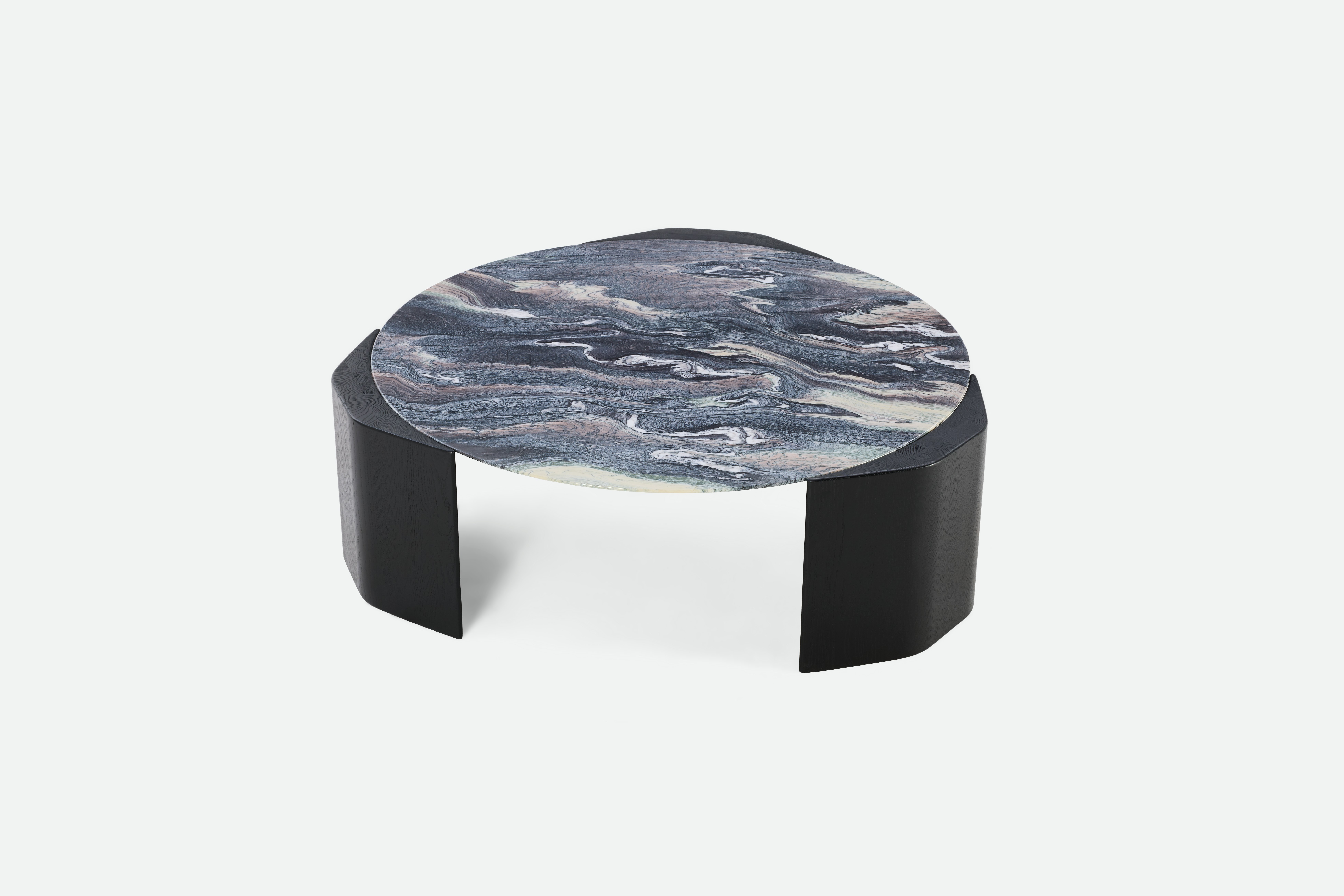 Atlason Organic Slab Coffee Table - Circle, 48", Cipollino Ondulato Marble, Black Ash