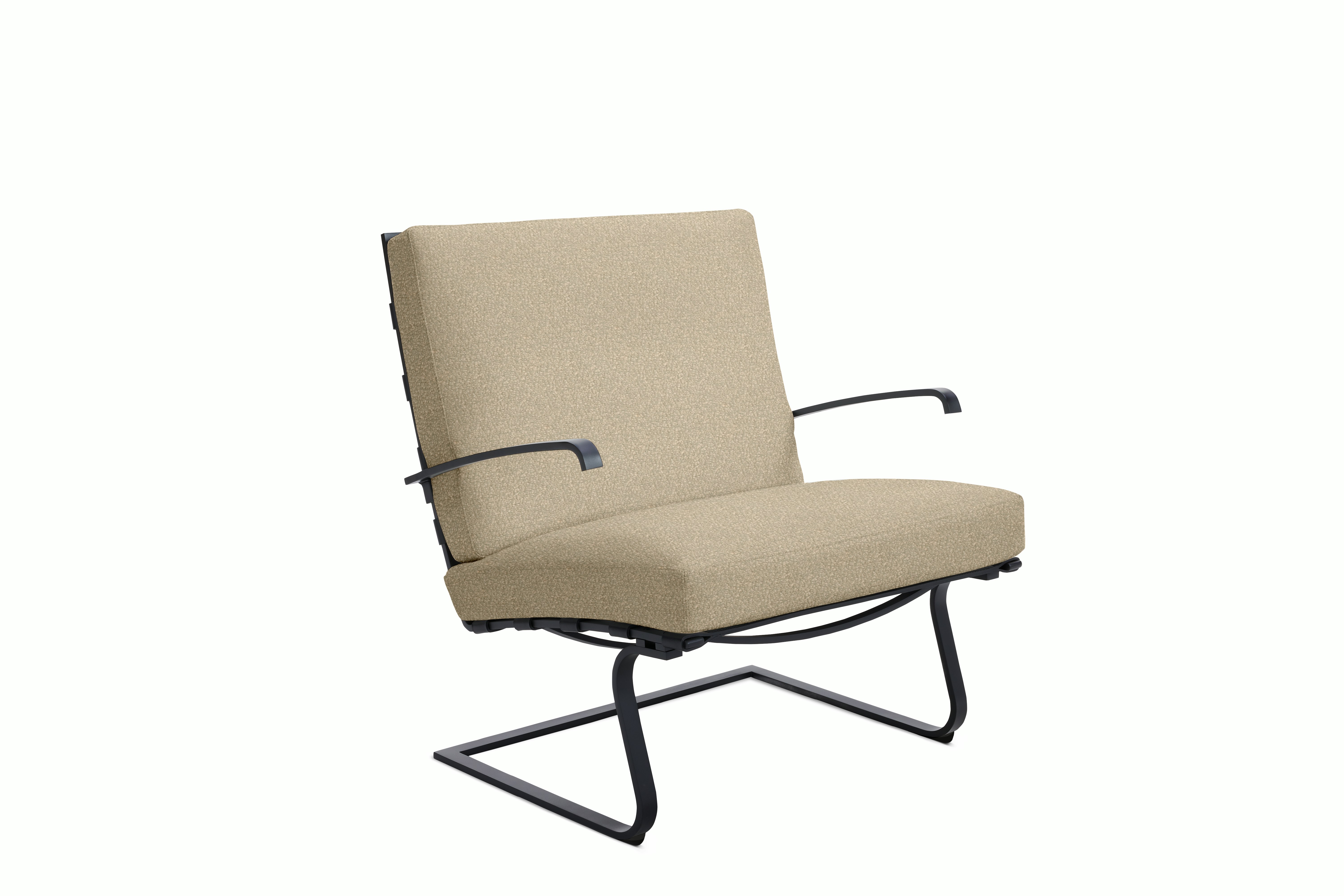 Tugendhat Chair in Classic Boucle,  Neutral with belting in Belting Leather,  Black and black frame