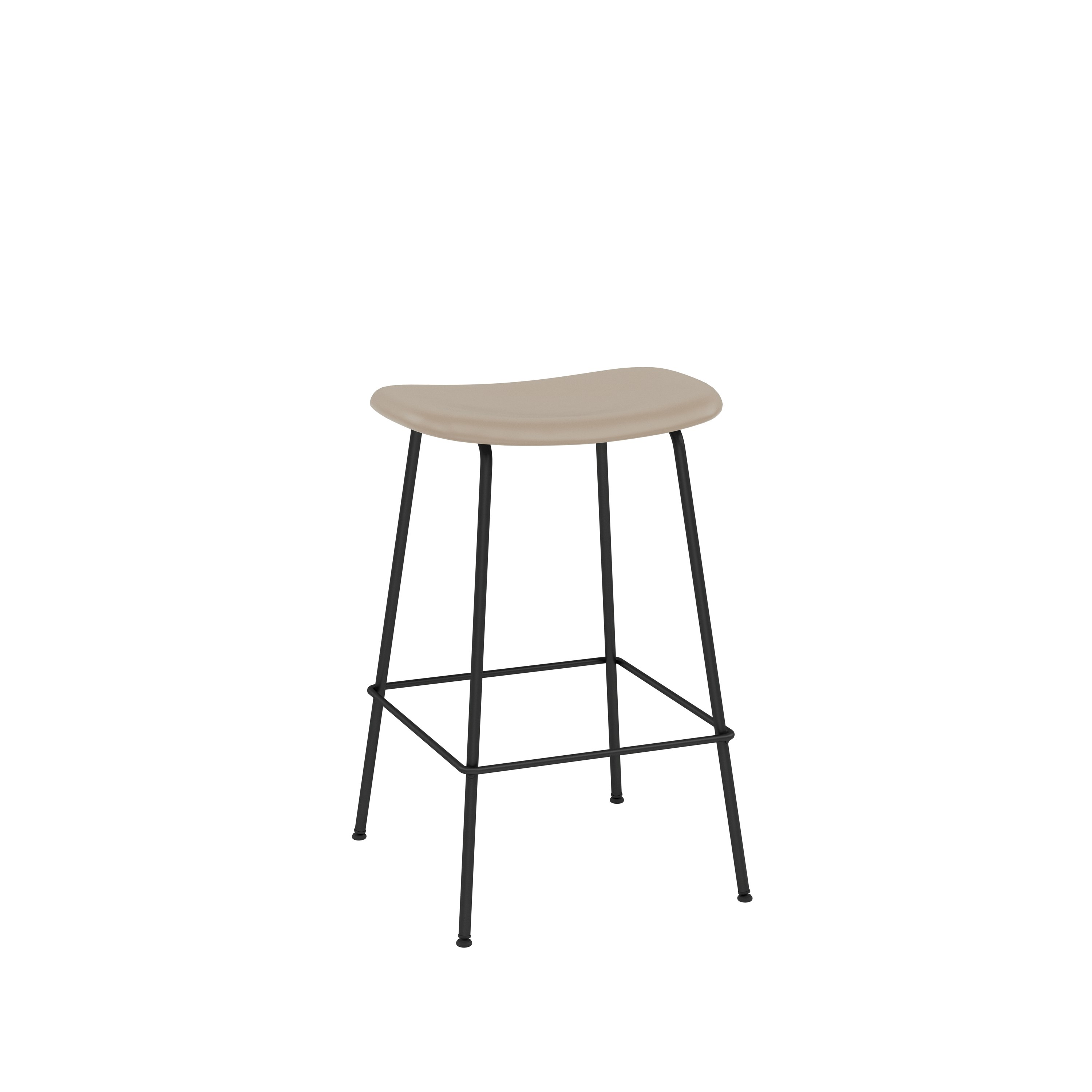 Fiber Backless Counter Stool - Tube, Refine Leather, Light Grey, Anthracite Black