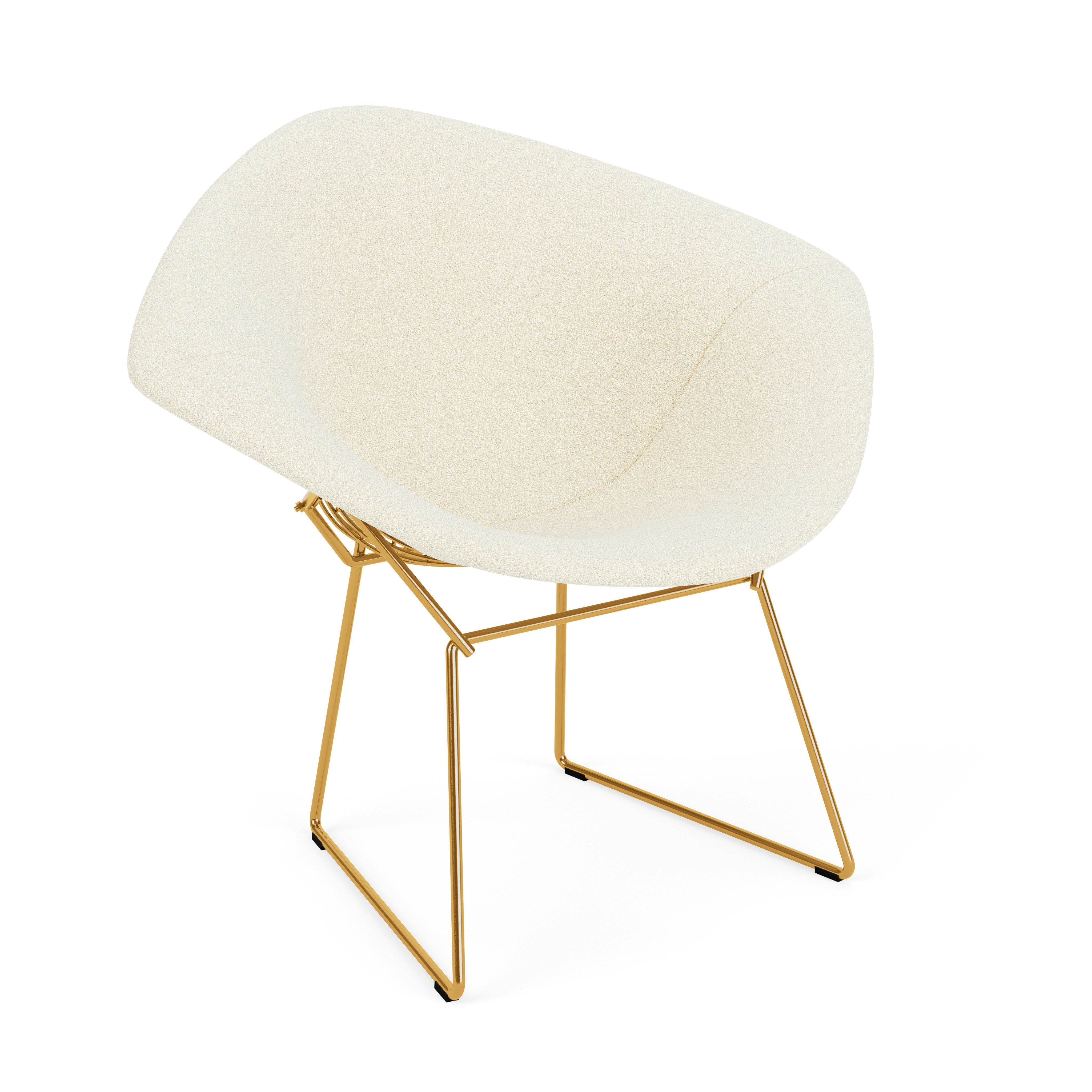 Bertoia Diamond Chair, Gold, Full Cover, Knoll Boucle, Pearl
