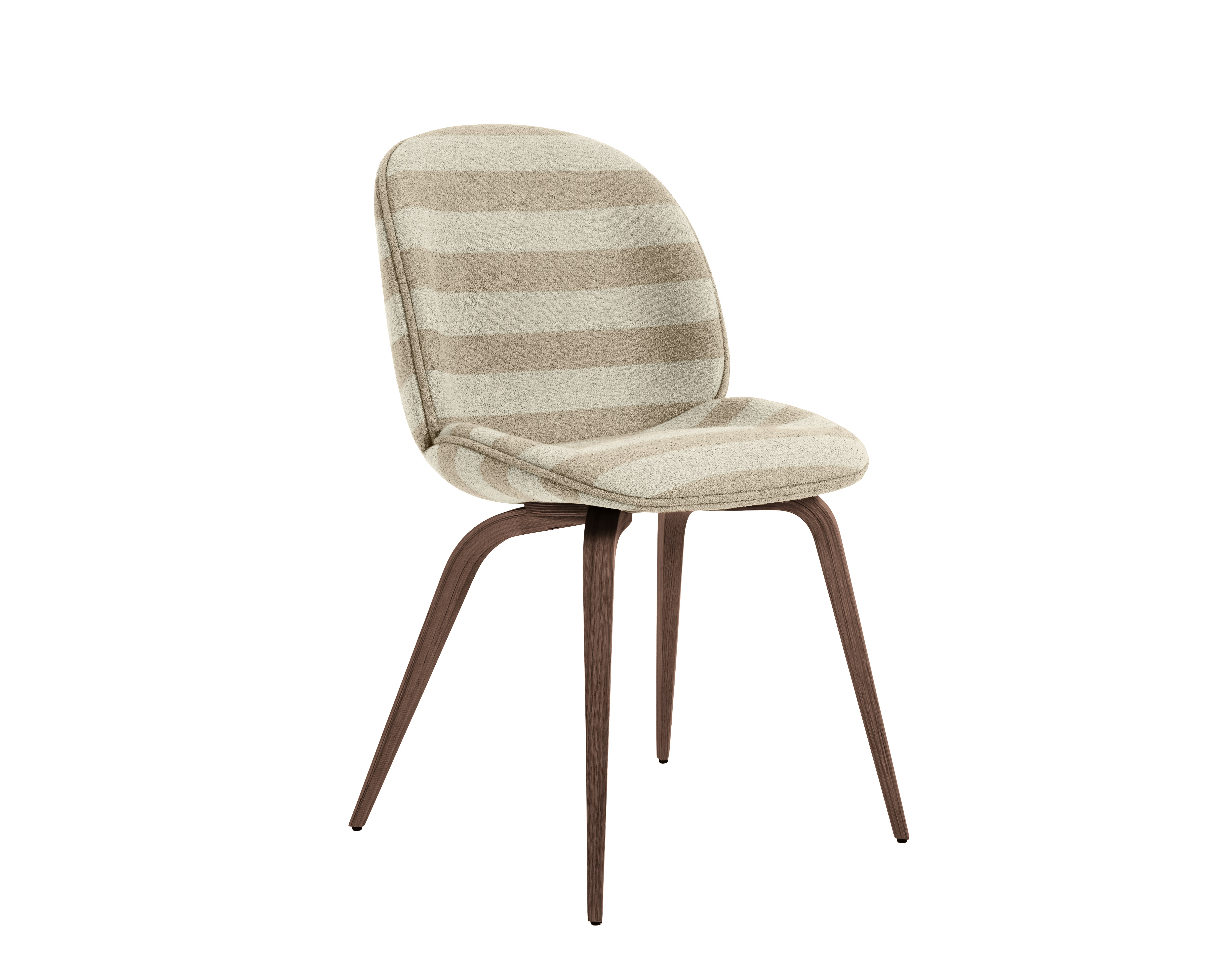 A Beetle Side Chair in natural tan, walnut viewed from an angle.
