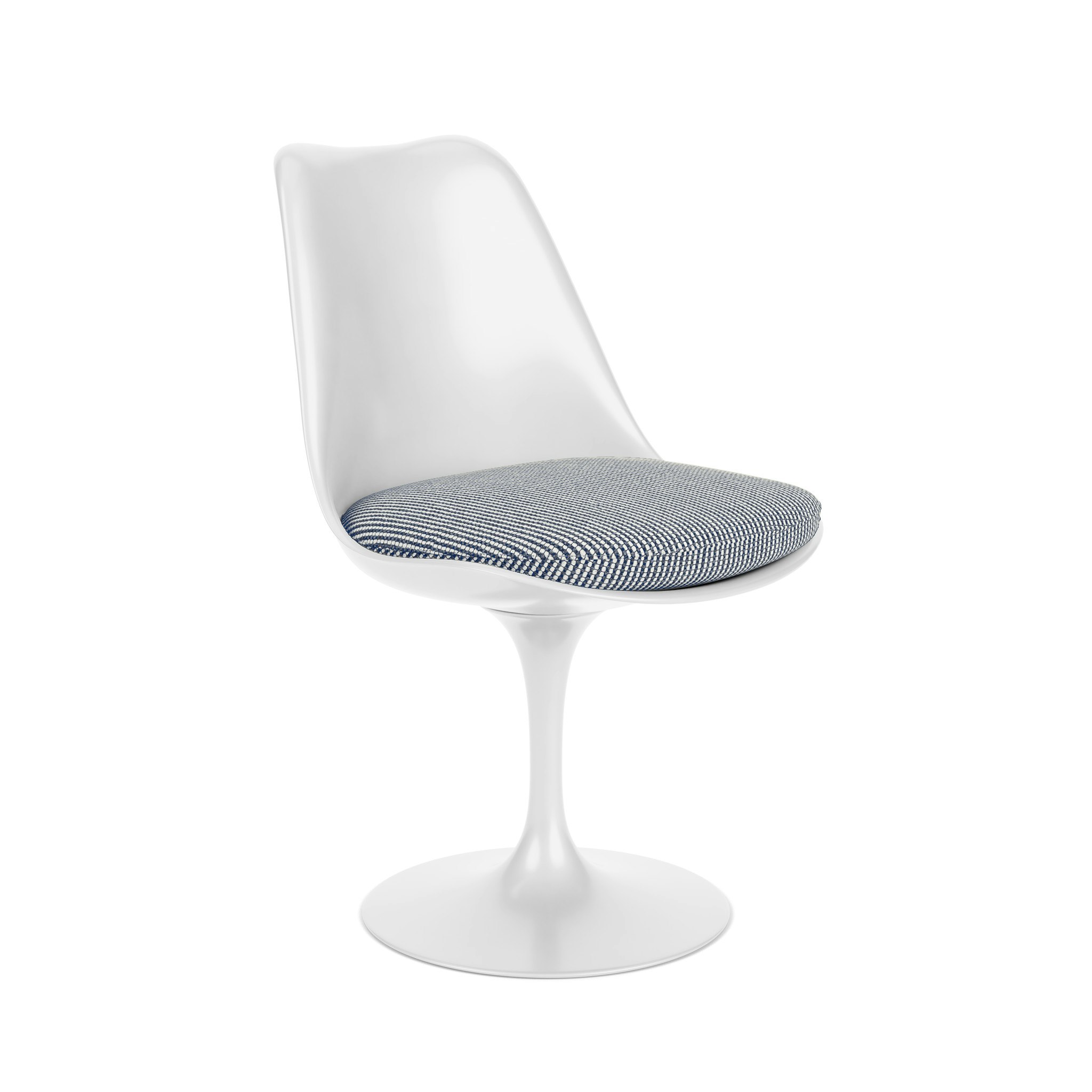 A Saarinen Tulip Side Chair in Cato: Gossamer with a White base viewed from an angle.
