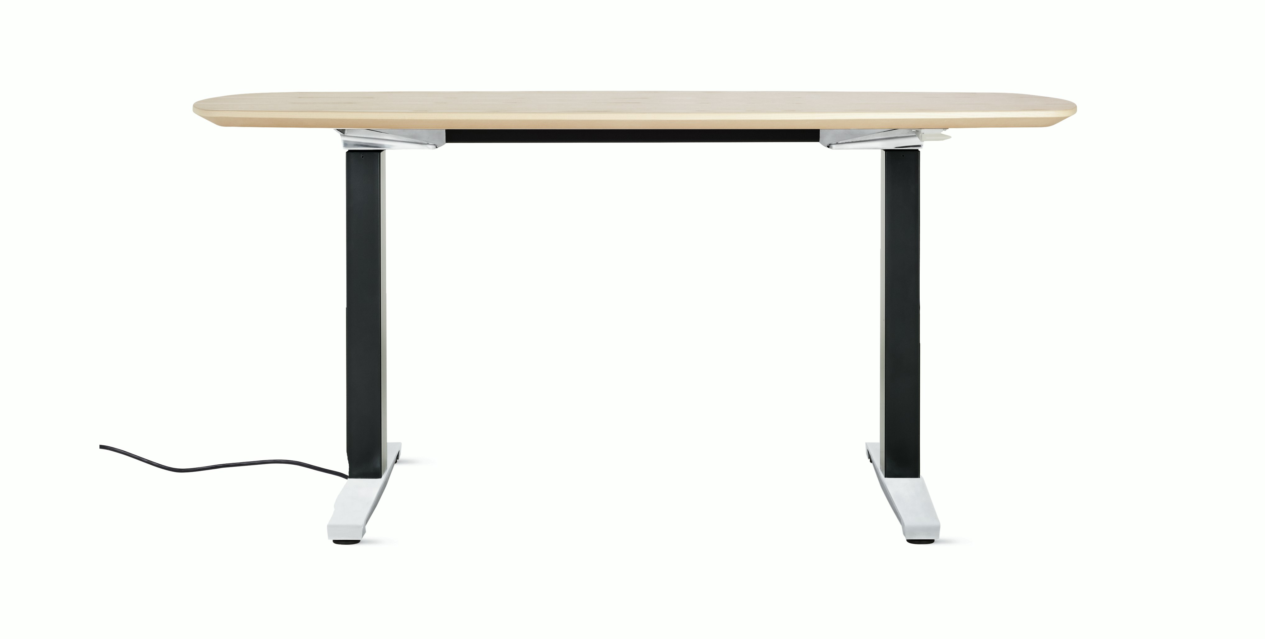 Renew Executive S2S Desk 29x58, Veneer White Ash, Graphite Satin / Polished Aluminum, Simple Cover, Hidden Power