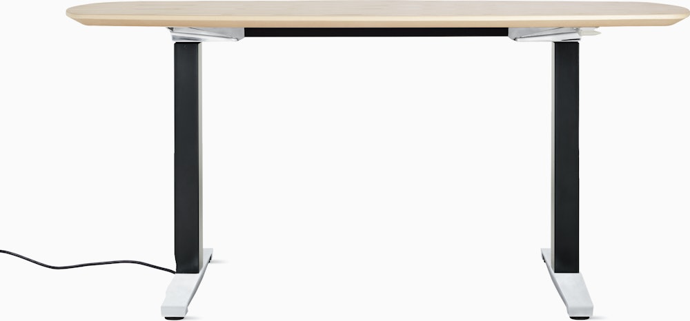 Renew Executive S2S Desk 29x58, Veneer White Ash, Graphite Satin / Polished Aluminum, Simple Cover, Hidden Power