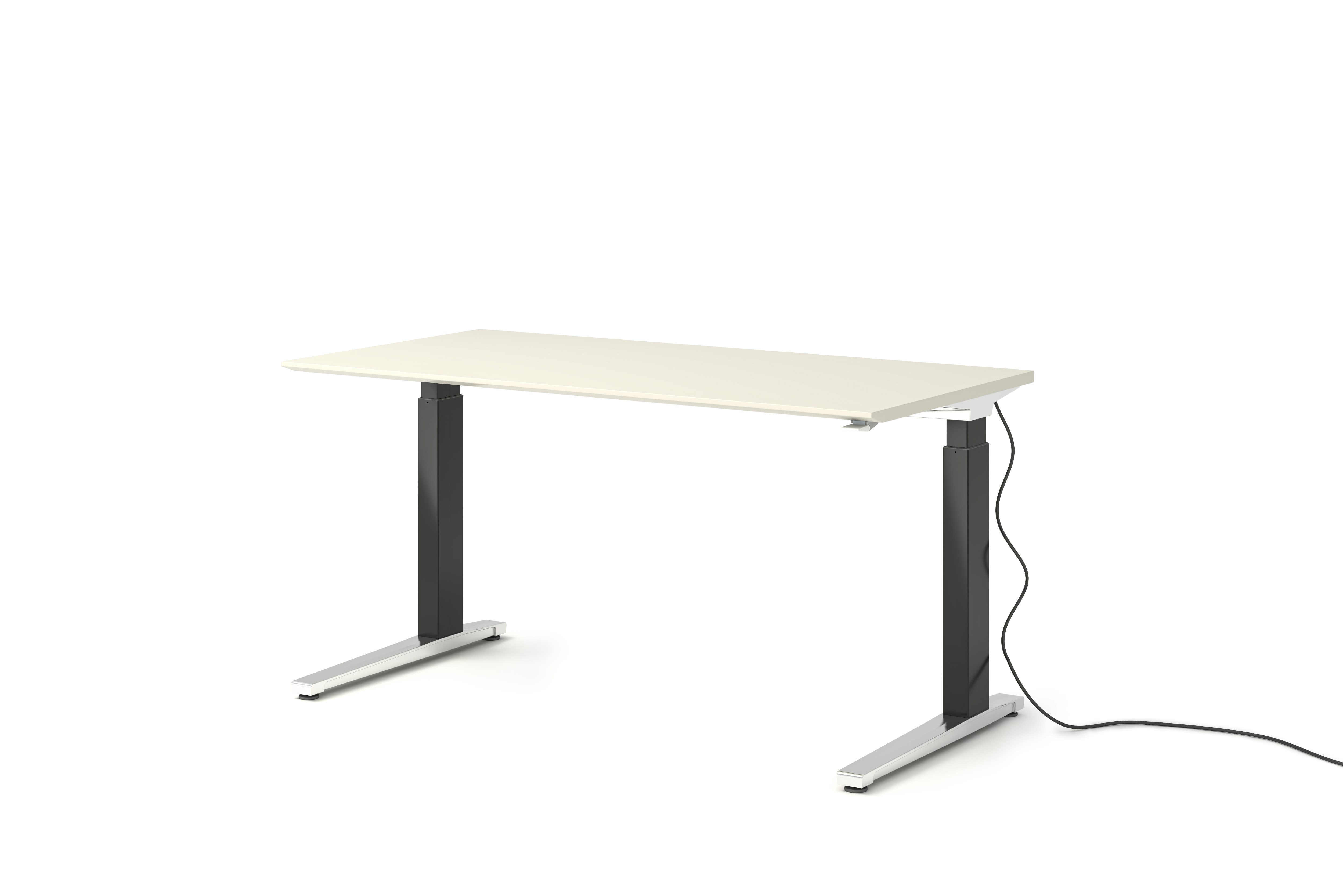 Renew Sit-To-Stand Desk - 29x58,  White Laminate,  Graphite Satin,  Polished Aluminum,  Standard Power
