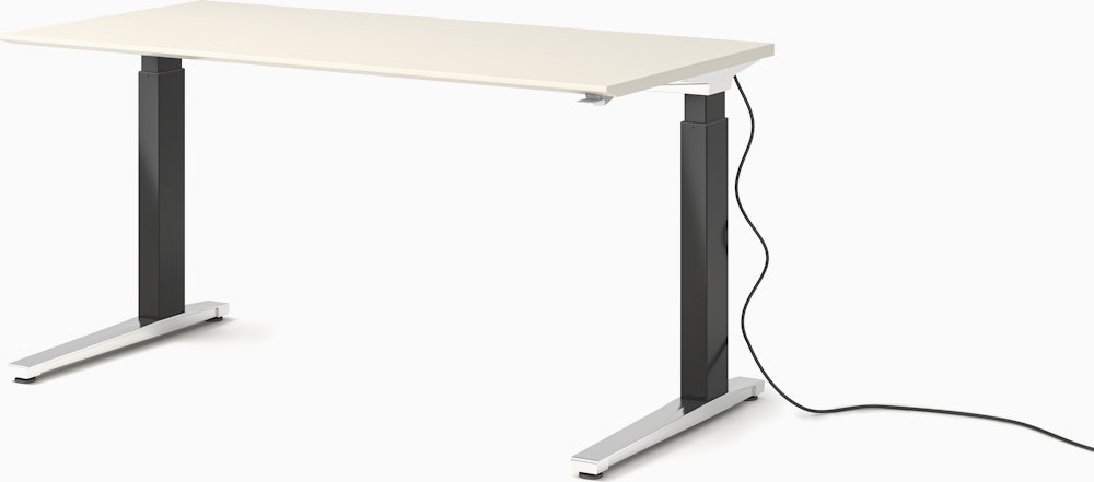Renew Sit-To-Stand Desk - 29x58,  White Laminate,  Graphite Satin,  Polished Aluminum,  Standard Power