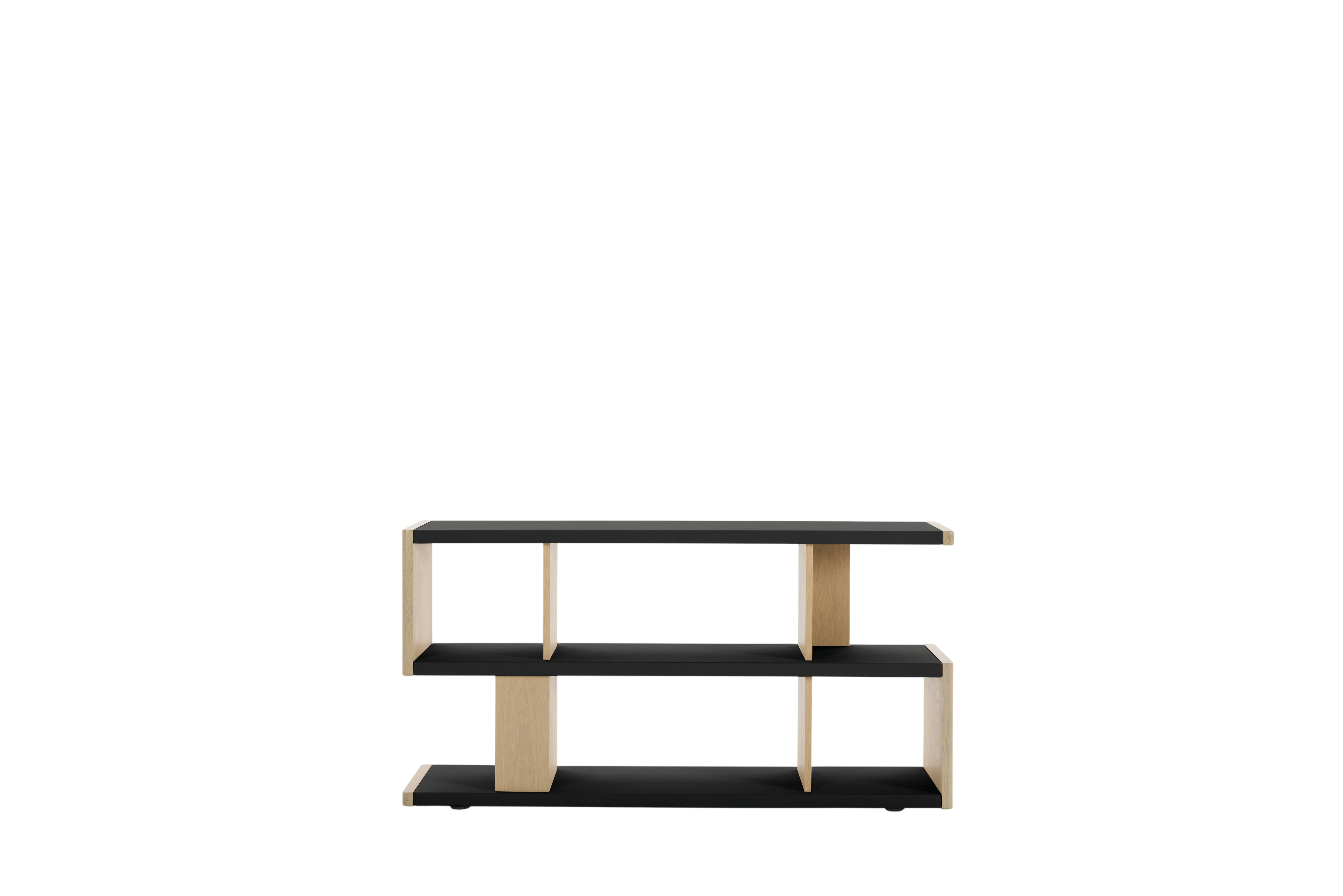 New Canaan Low Bookshelf - Oak, Bristol Leather, Black