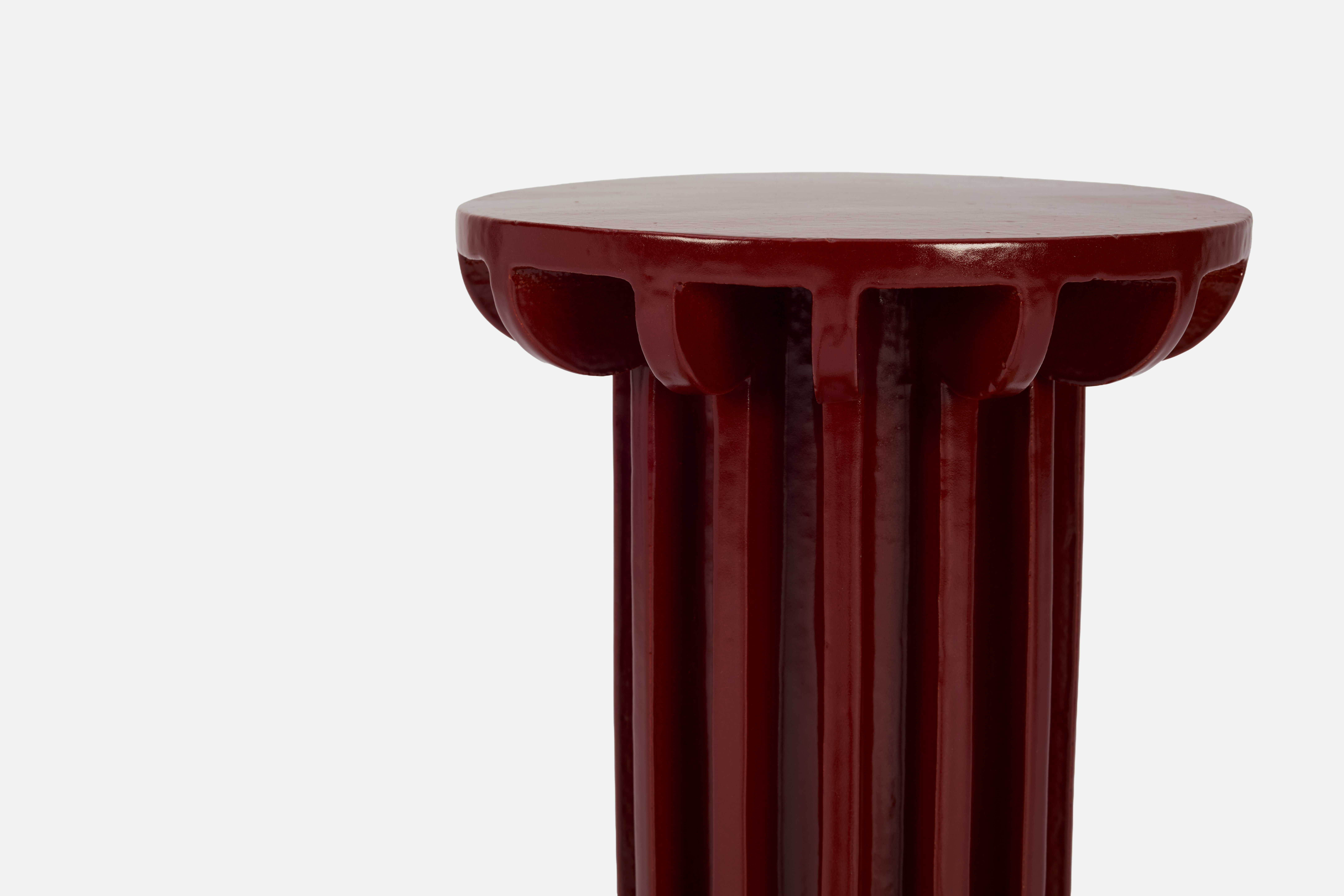 A detailed look at Cocktail Table No. IV in garnet.