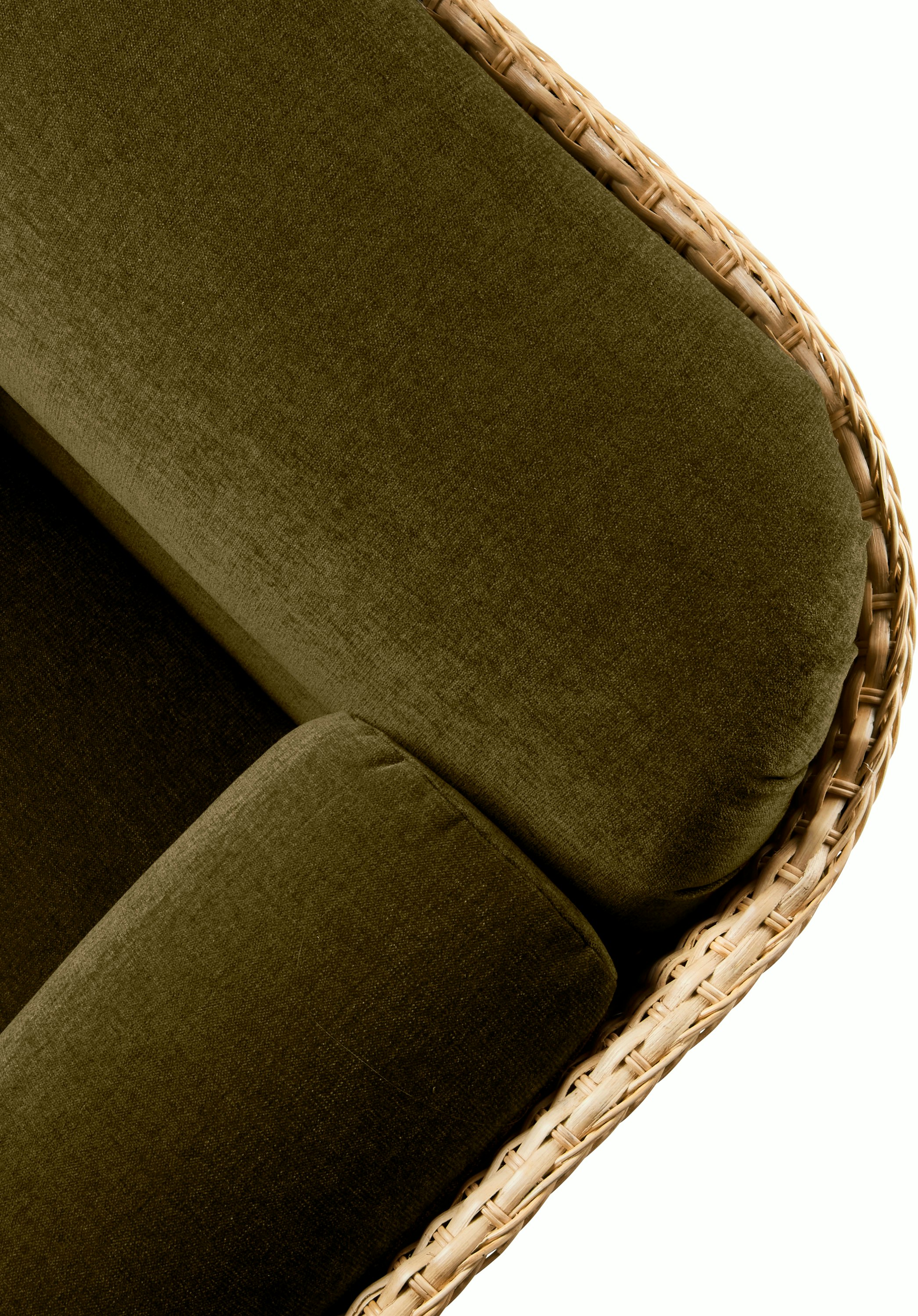 A detailed look at Basket Lounge Chair in Moss, Rattan.