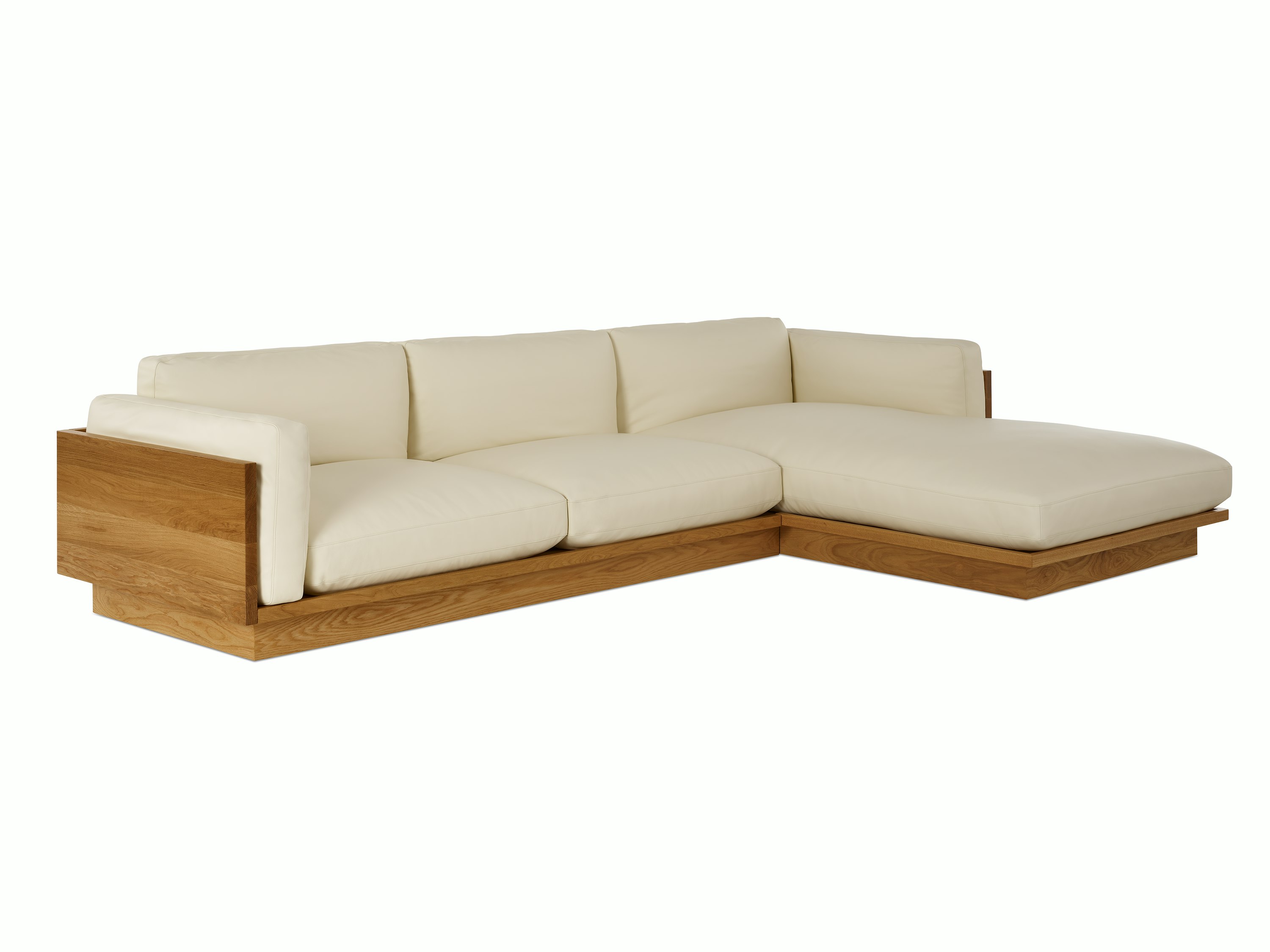 Pawson Drift Sectional in oak and white leather (Prone Leather Lotus)