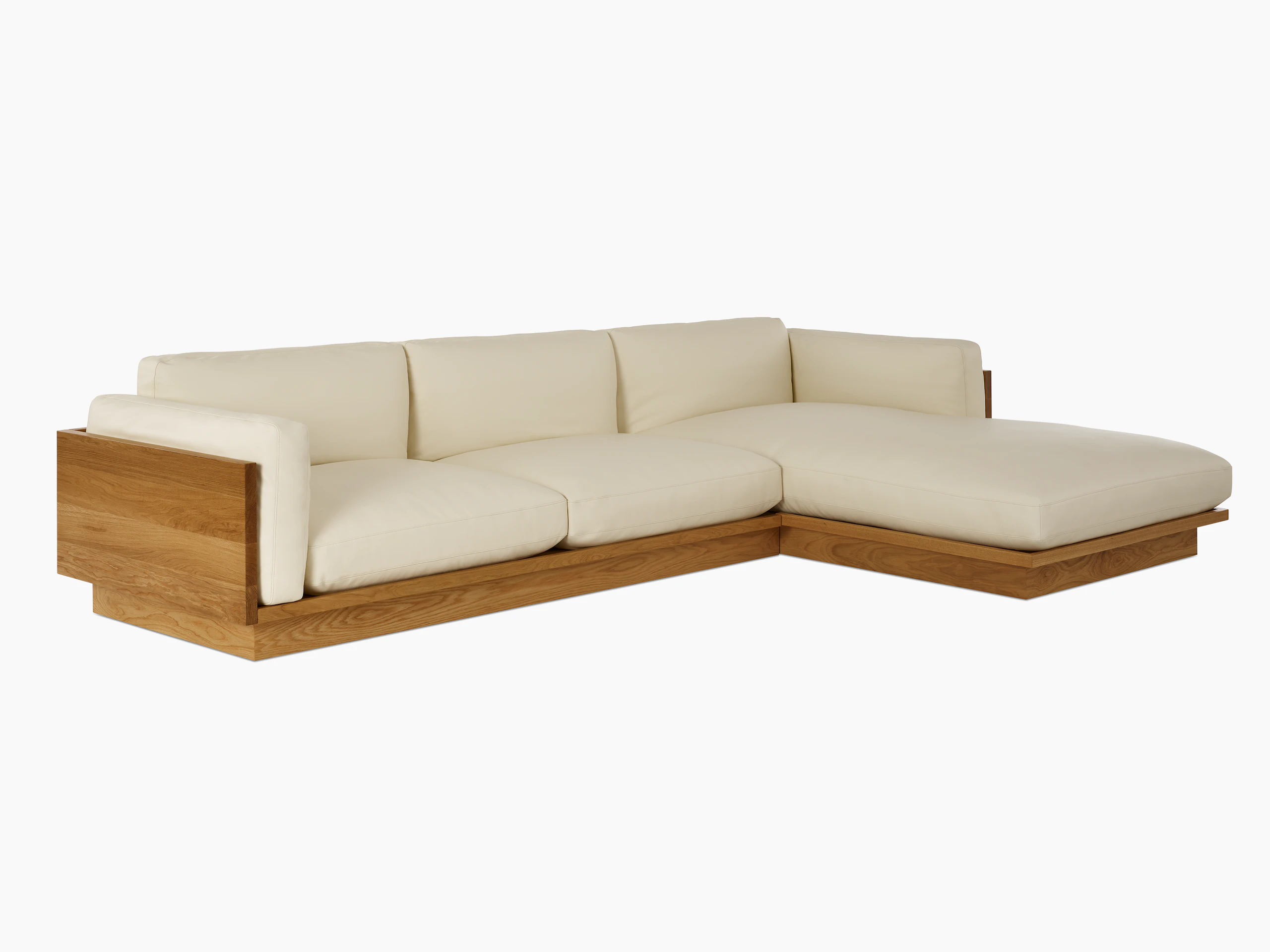 Pawson Drift Sectional in oak and white leather (Prone Leather Lotus)