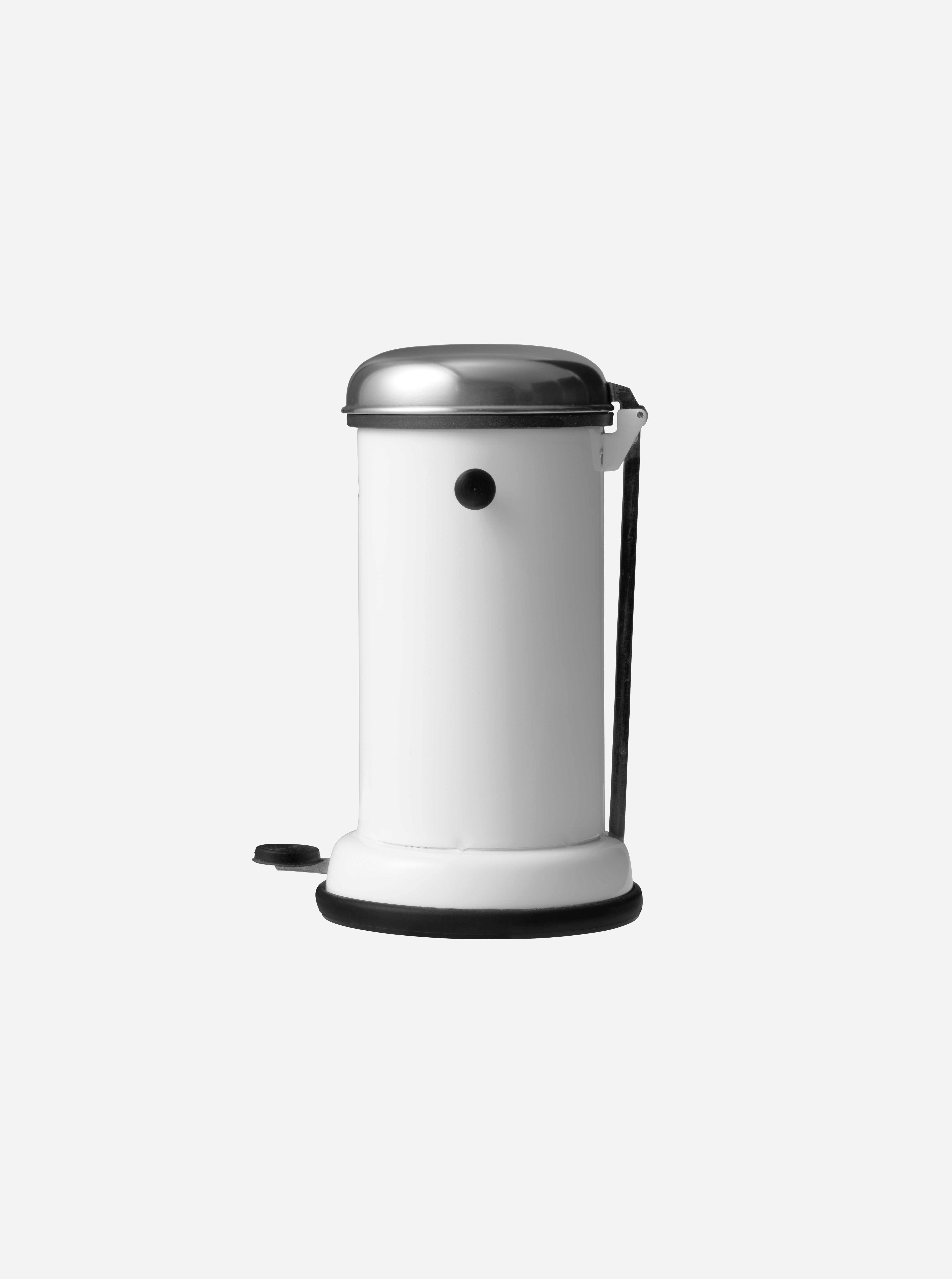 A Vipp Pedal Bin Viewed from the side.