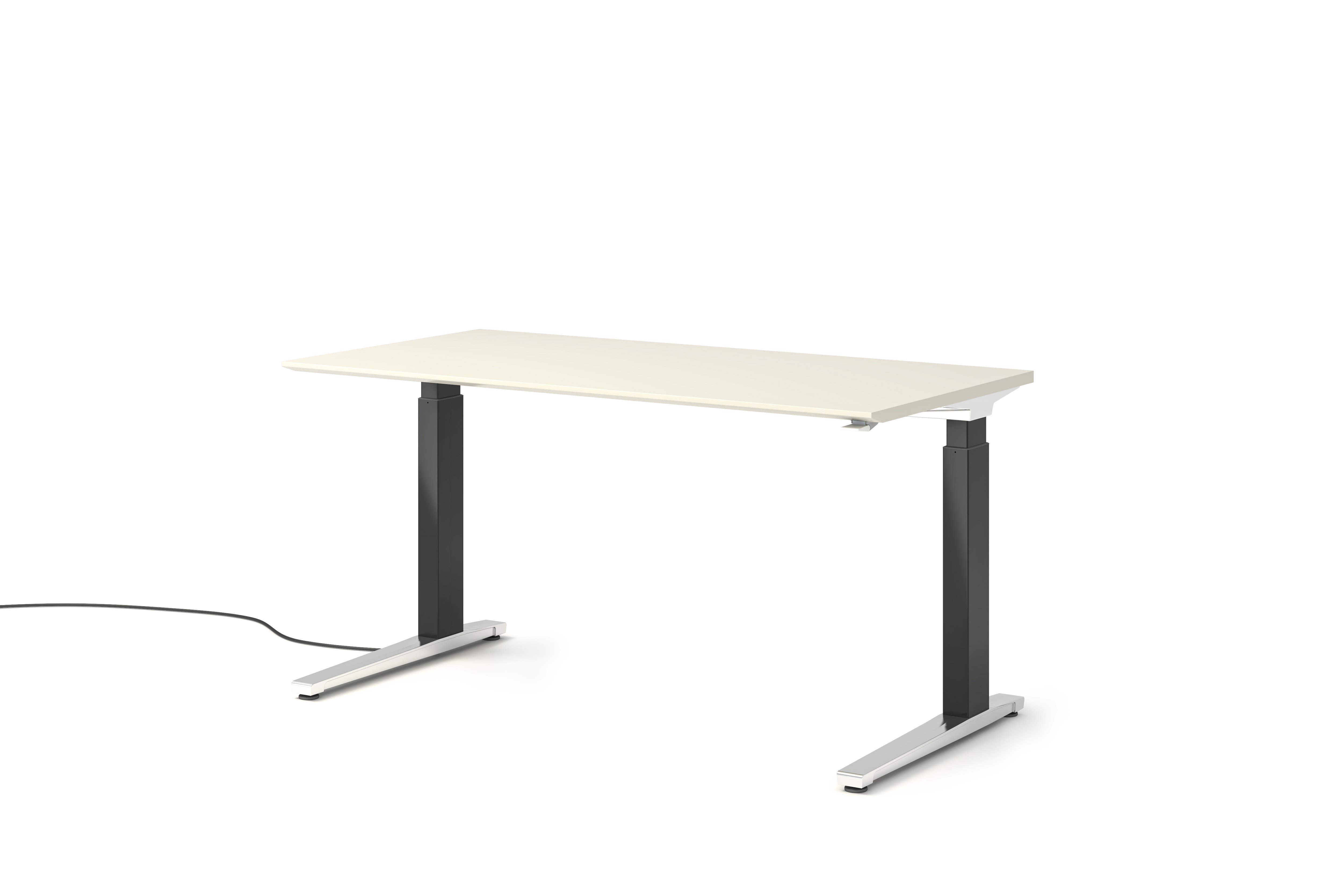 Renew Sit-To-Stand Desk - 29x58,  White Laminate,  Graphite Satin,  Polished Aluminum,  Hidden Power