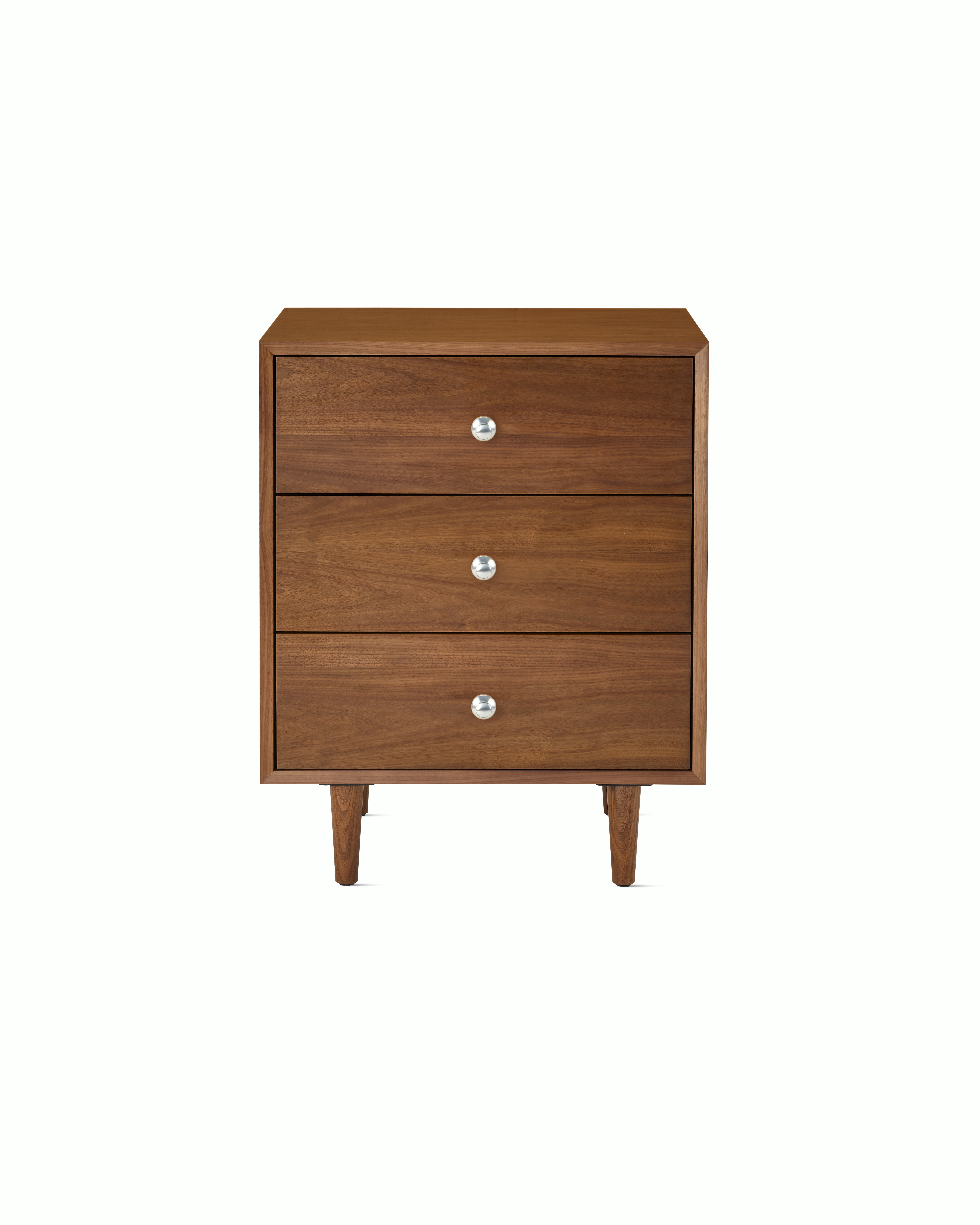 Nelson Basic Cabinet Series - 3-Drawer Cabinet - Walnut,  Pawn Pull,  Taper Leg