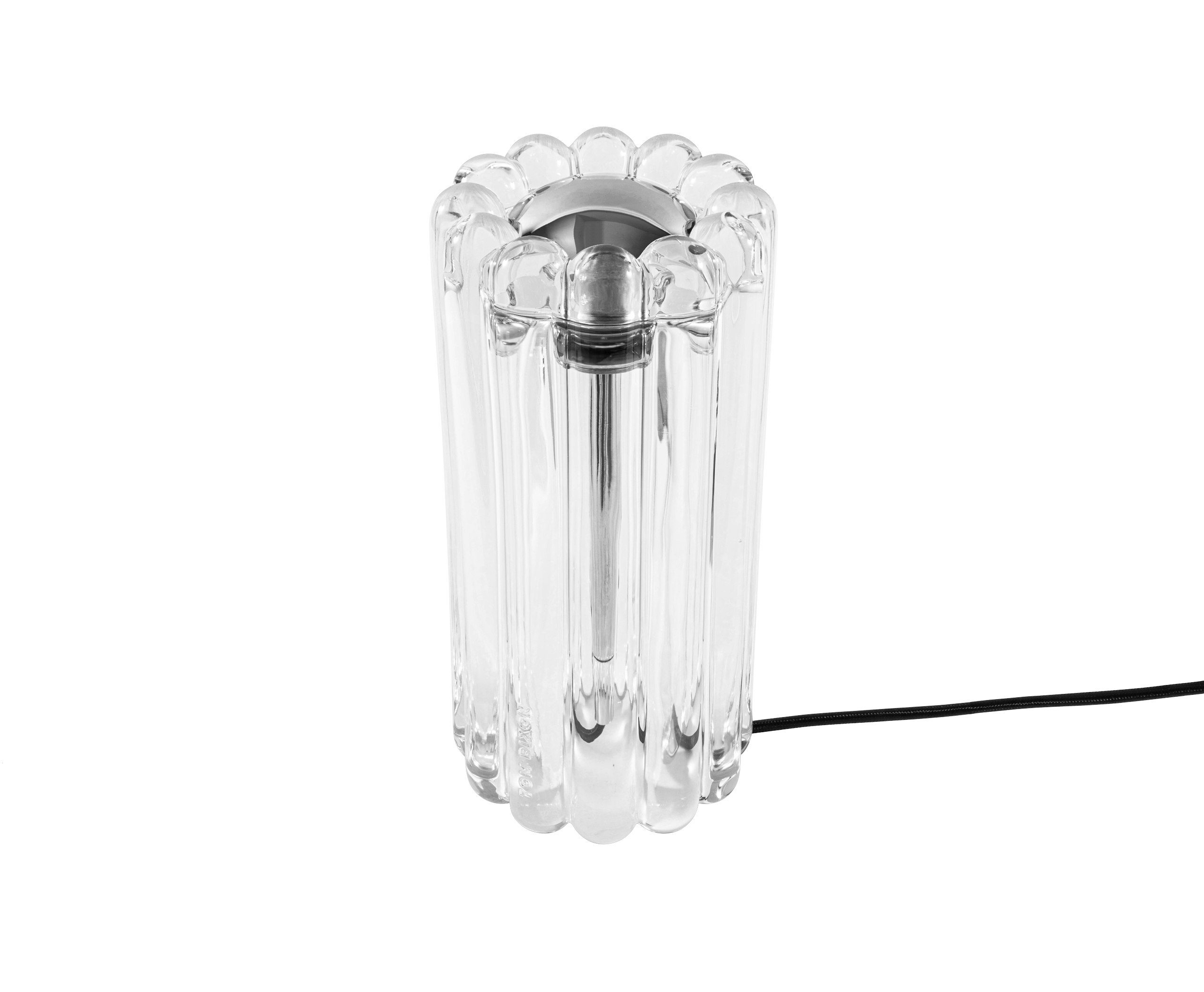 A Press Table Lamp in Clear Glass viewed from the front.