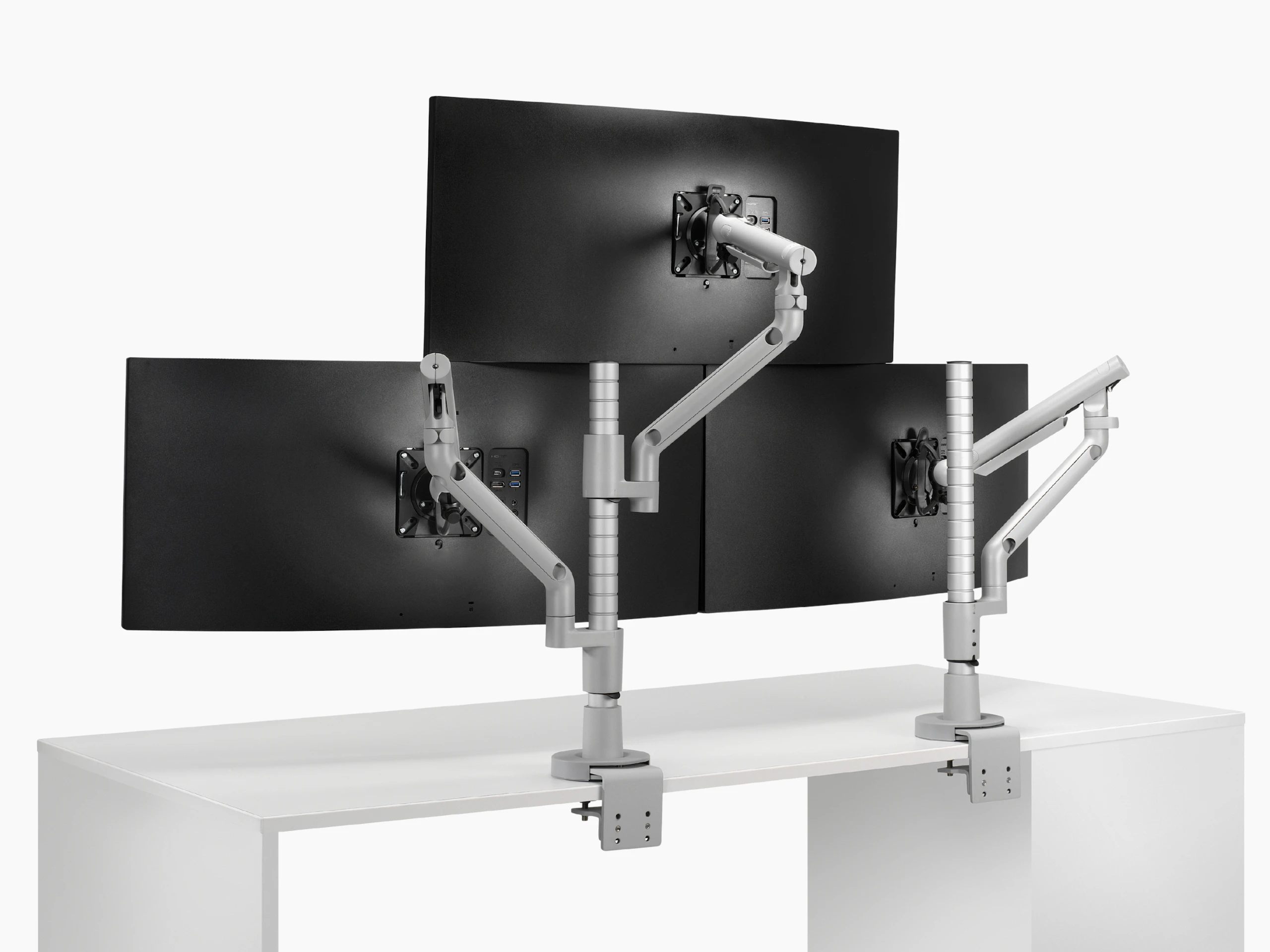 Flo Modular monitor arm silver viewed from the back.