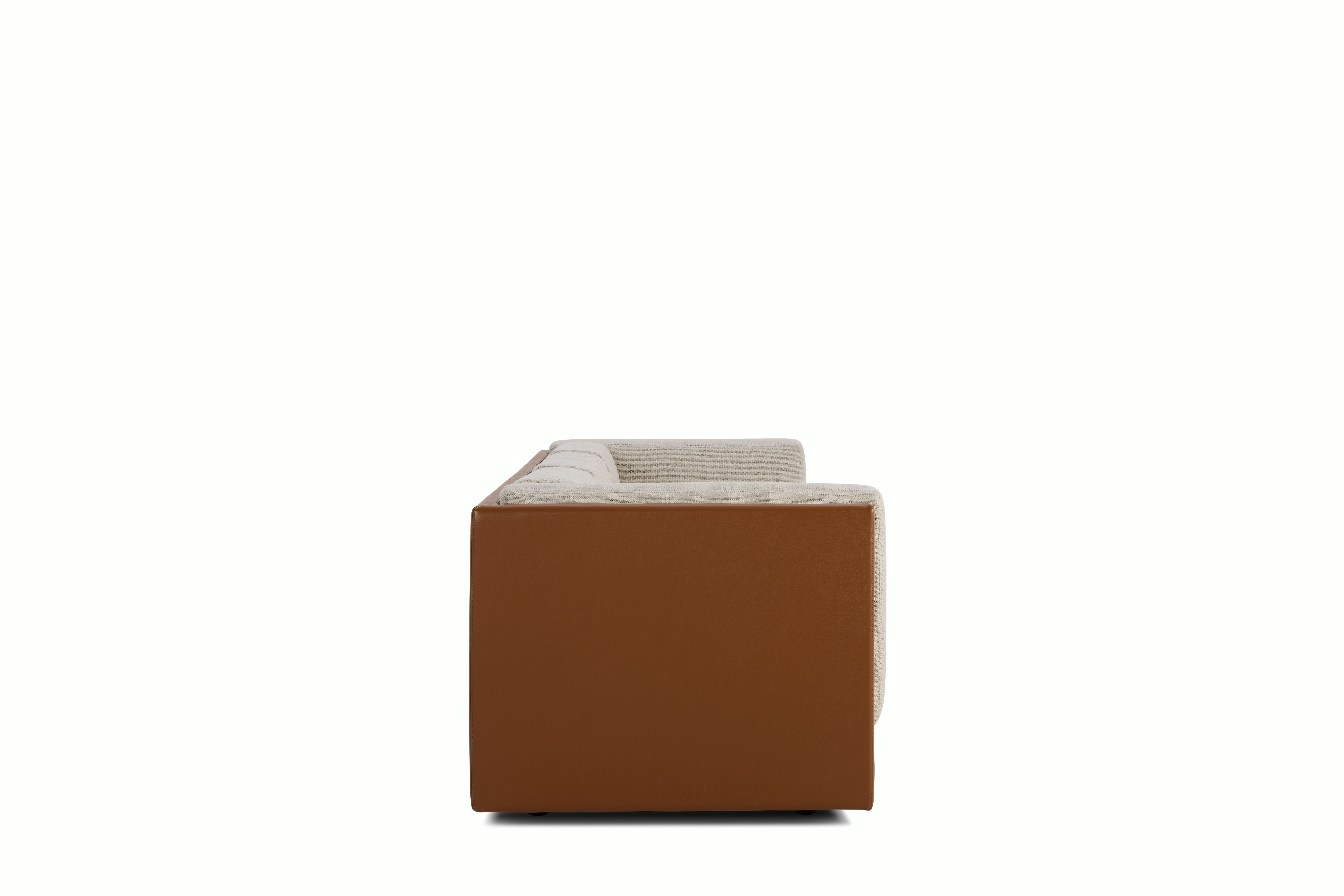 Symme Sofa - Three Seater,  Leather Frame,  Prone Leather,  Ledge,  Pebble Weave,  Buff