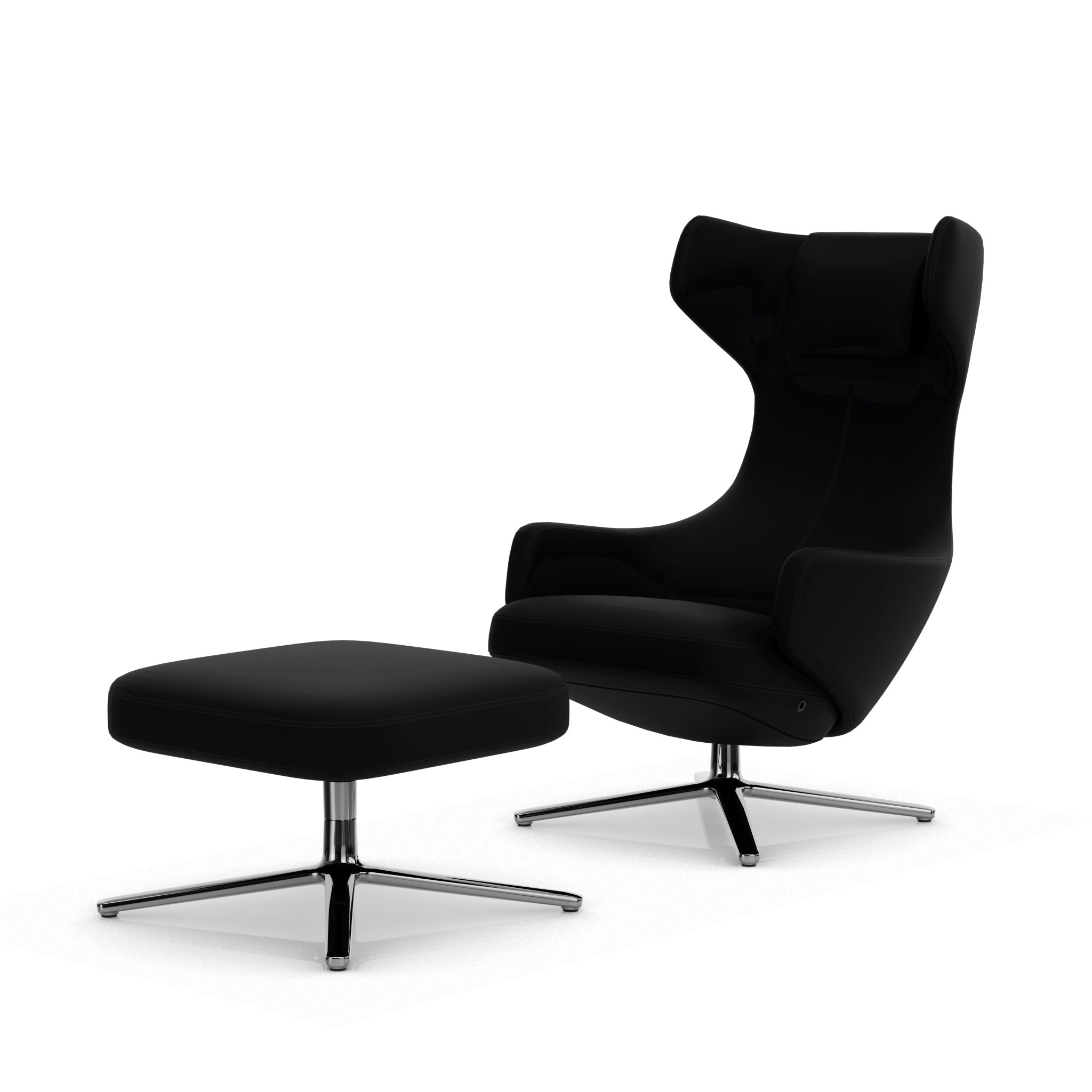 Grand Repos Lounge Chair and Ottoman - Natural Leather, Nero, Polished Aluminum
