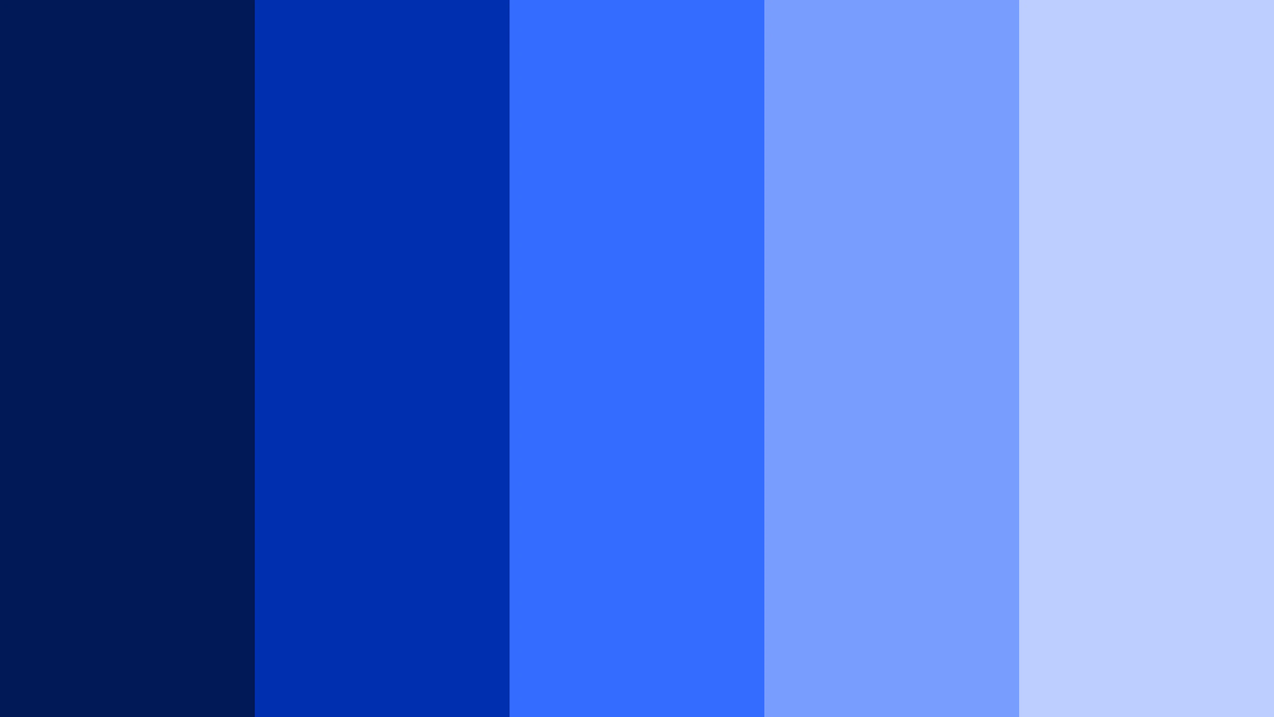 Five different shades of blue with the darkest shade on the left and the lightest shade on the right.