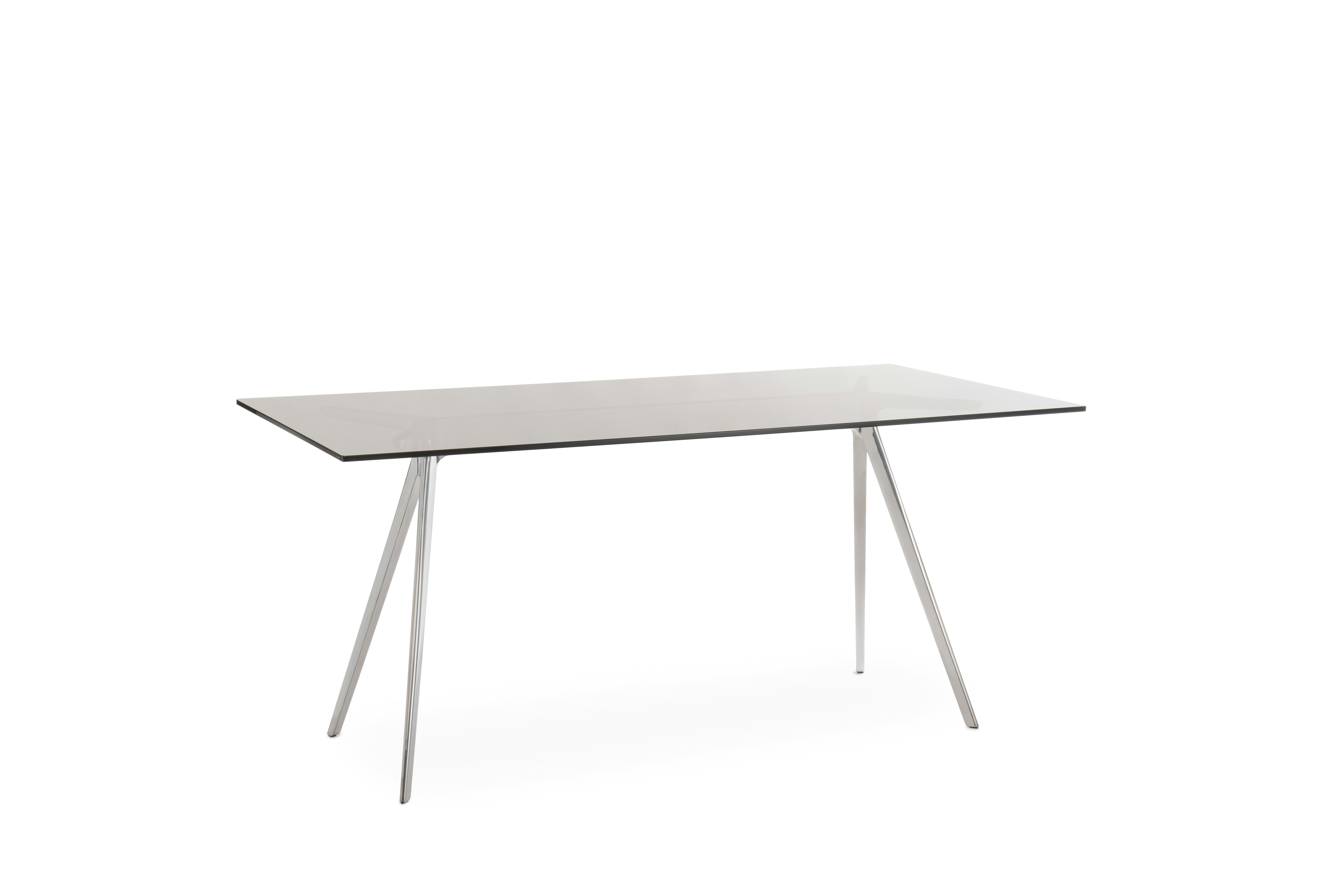 Baguette Table - 33 x 62,  Smoke Grey Glass and Polished Aluminum