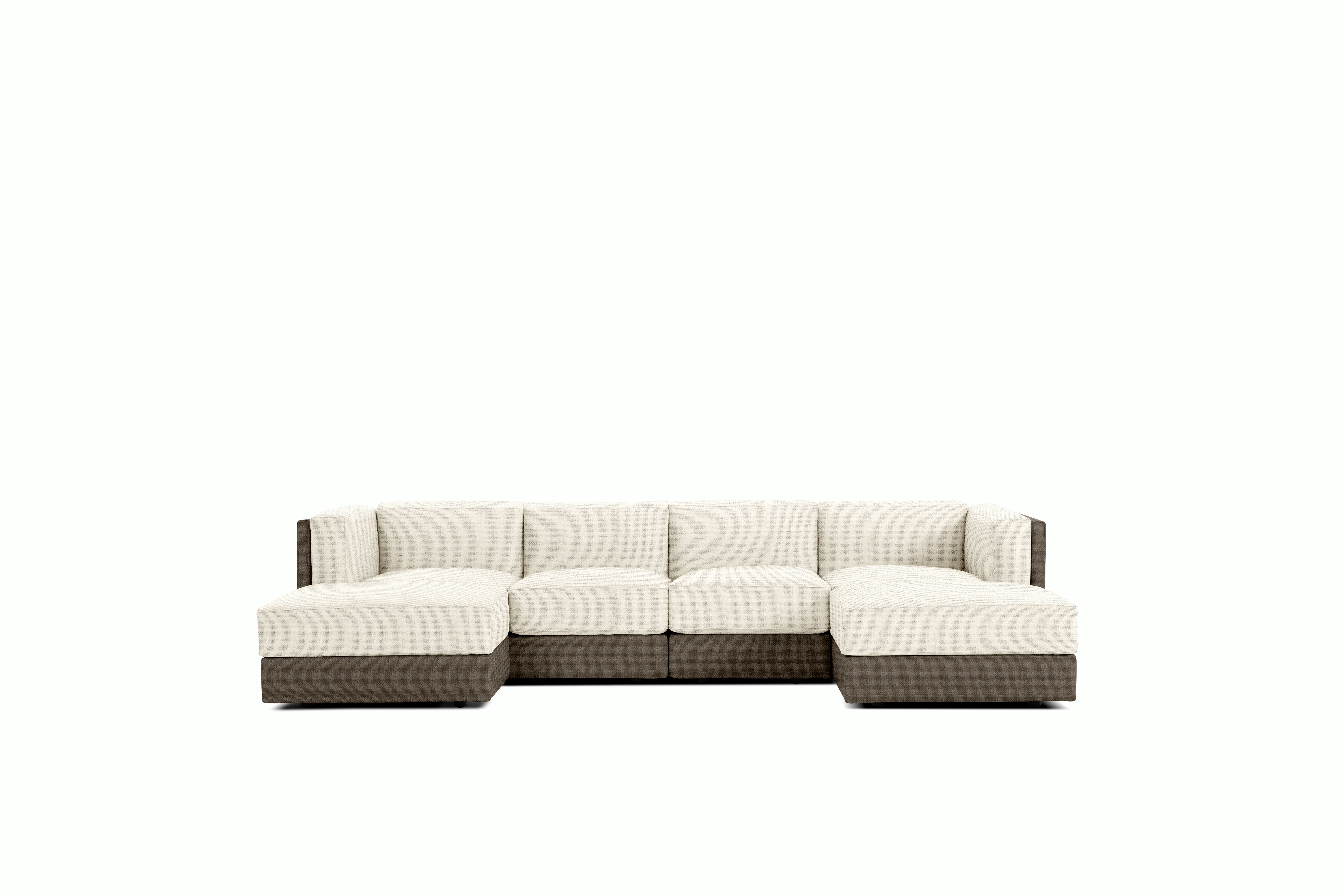 Symme Double Chaise Sectional - Fabric Frame,  Pebble Weave,  Bark,  Pebble Weave,  Ecru