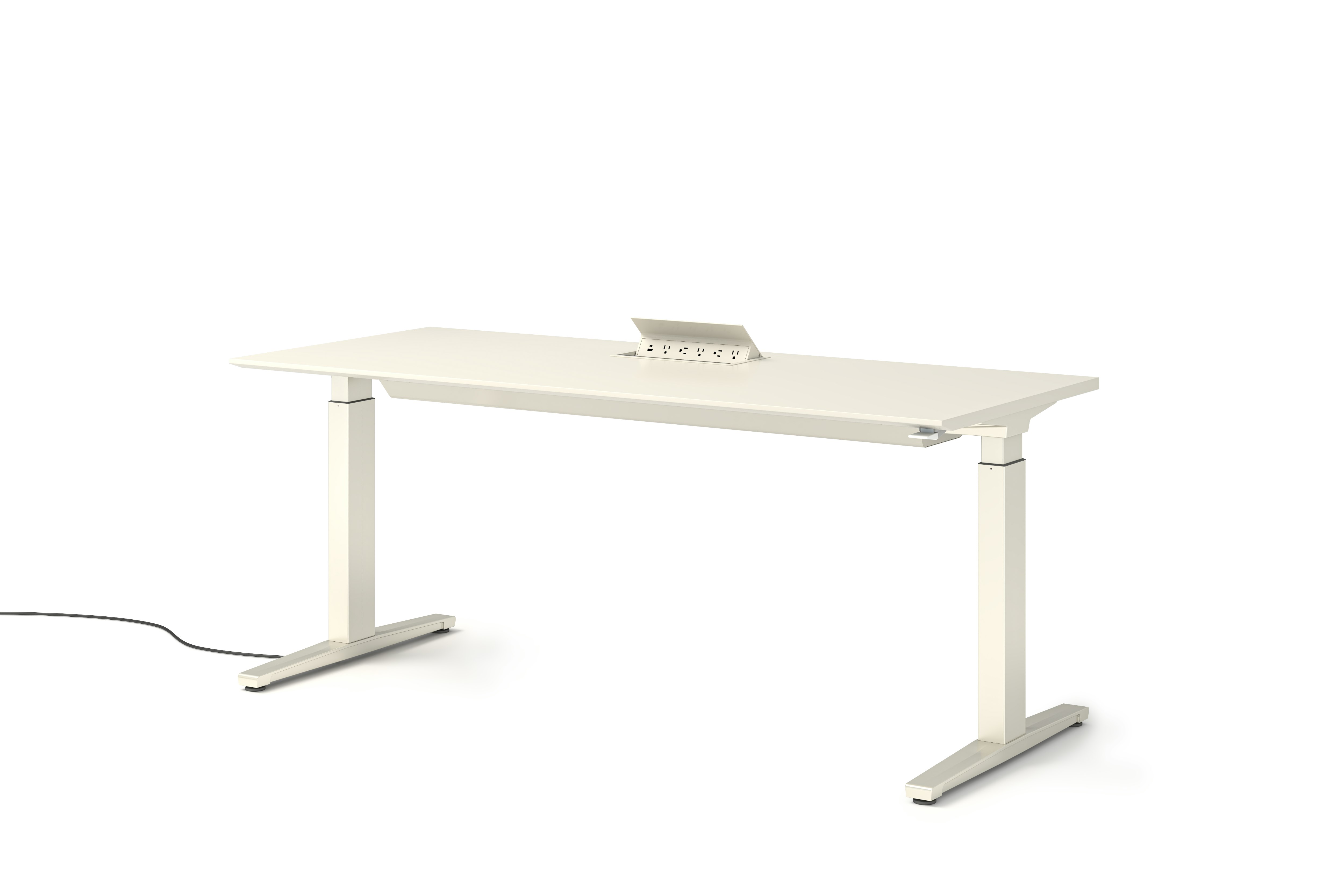 Renew S2S Embedded Power Desk - Standard,  29 x 70,  Laminate White,  White / White,  Integrated Cord Management,  Hidden Power,  Standard,  T Leg