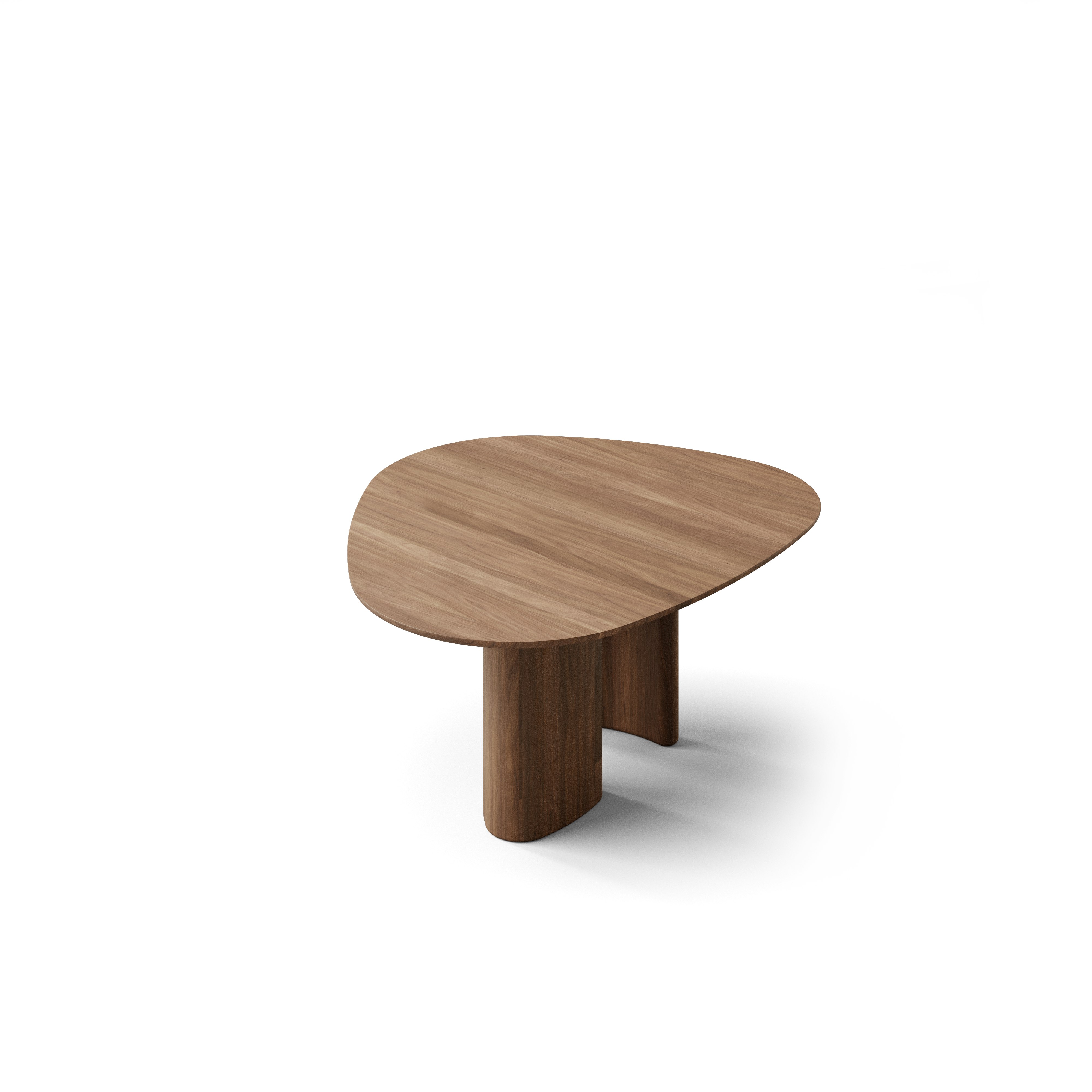 A Tangent Dining Table in Walnut viewed from the top.