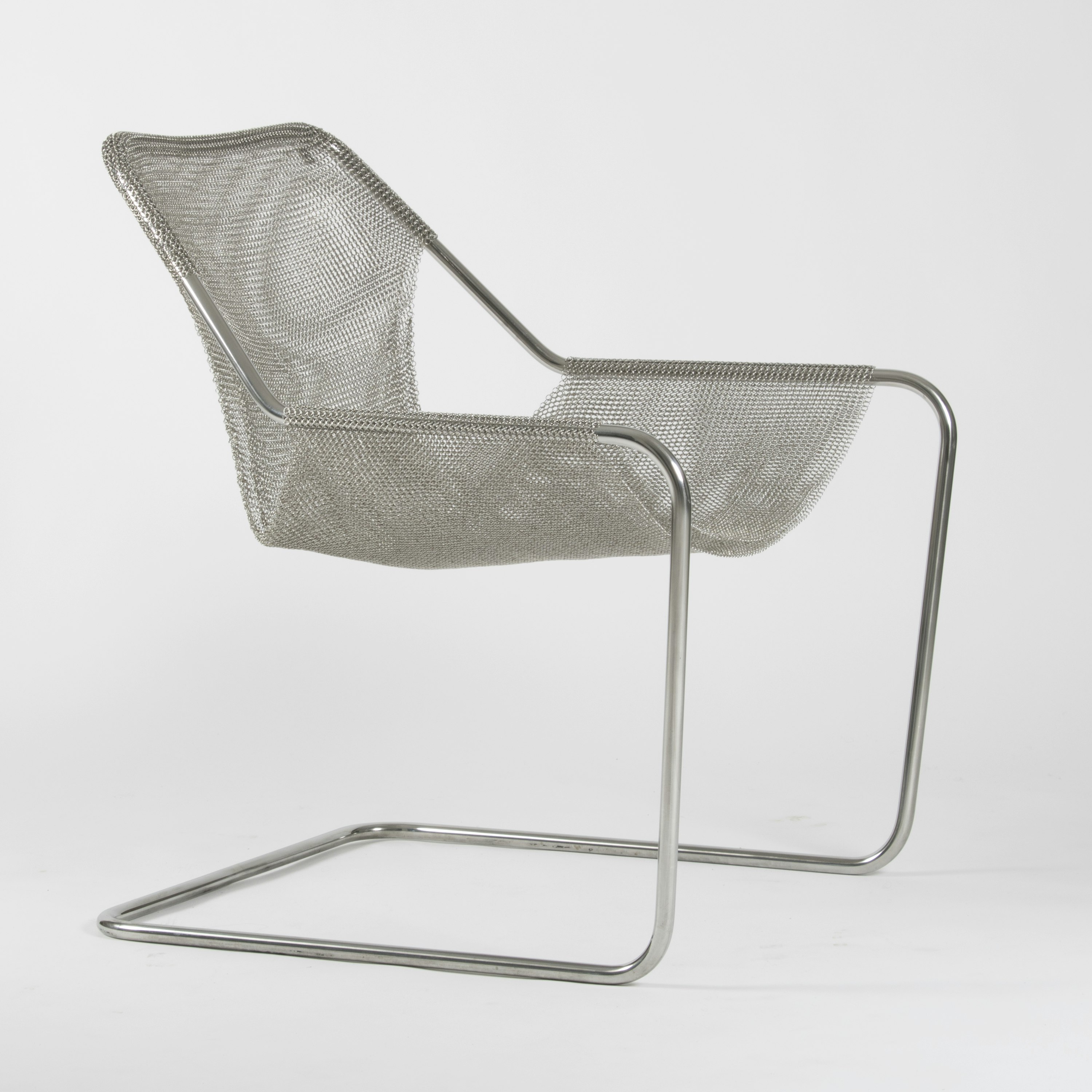 A Paulistano Armchair in Silver Mesh, Stainless Steel viewed from Angle.