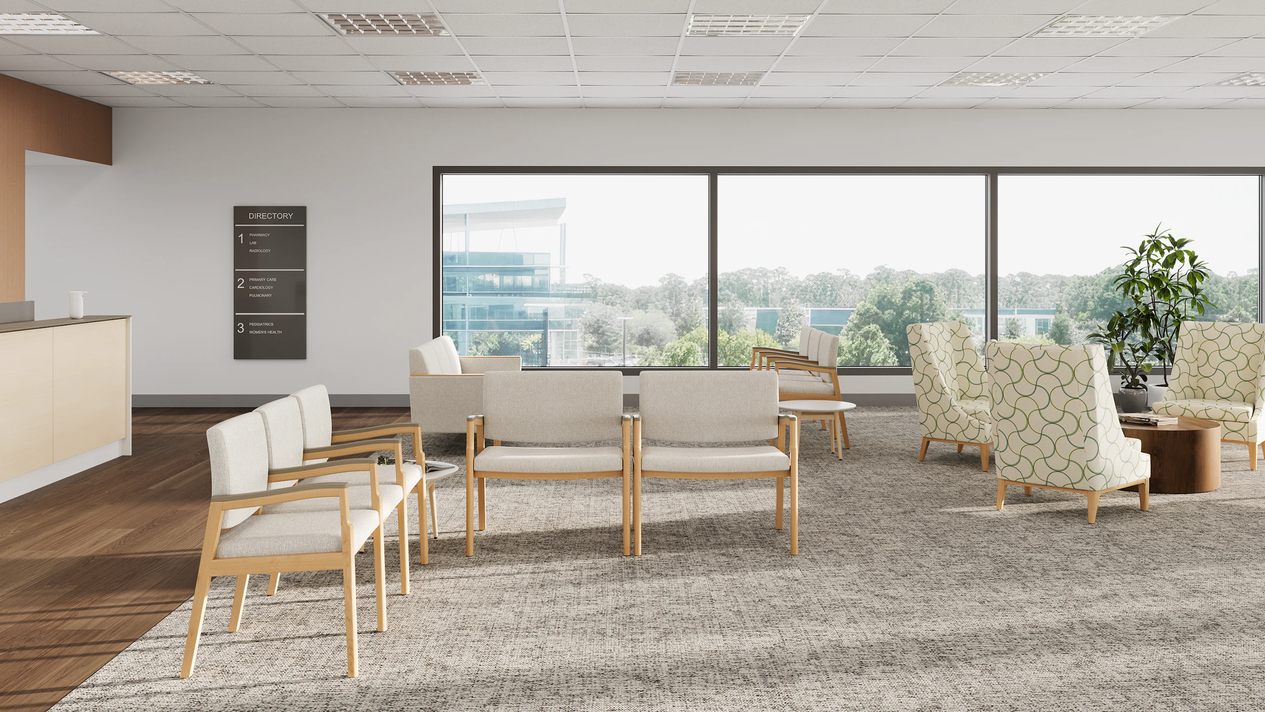 Waiting room in doctor suite with Monarch Chairs and Iris Chairs