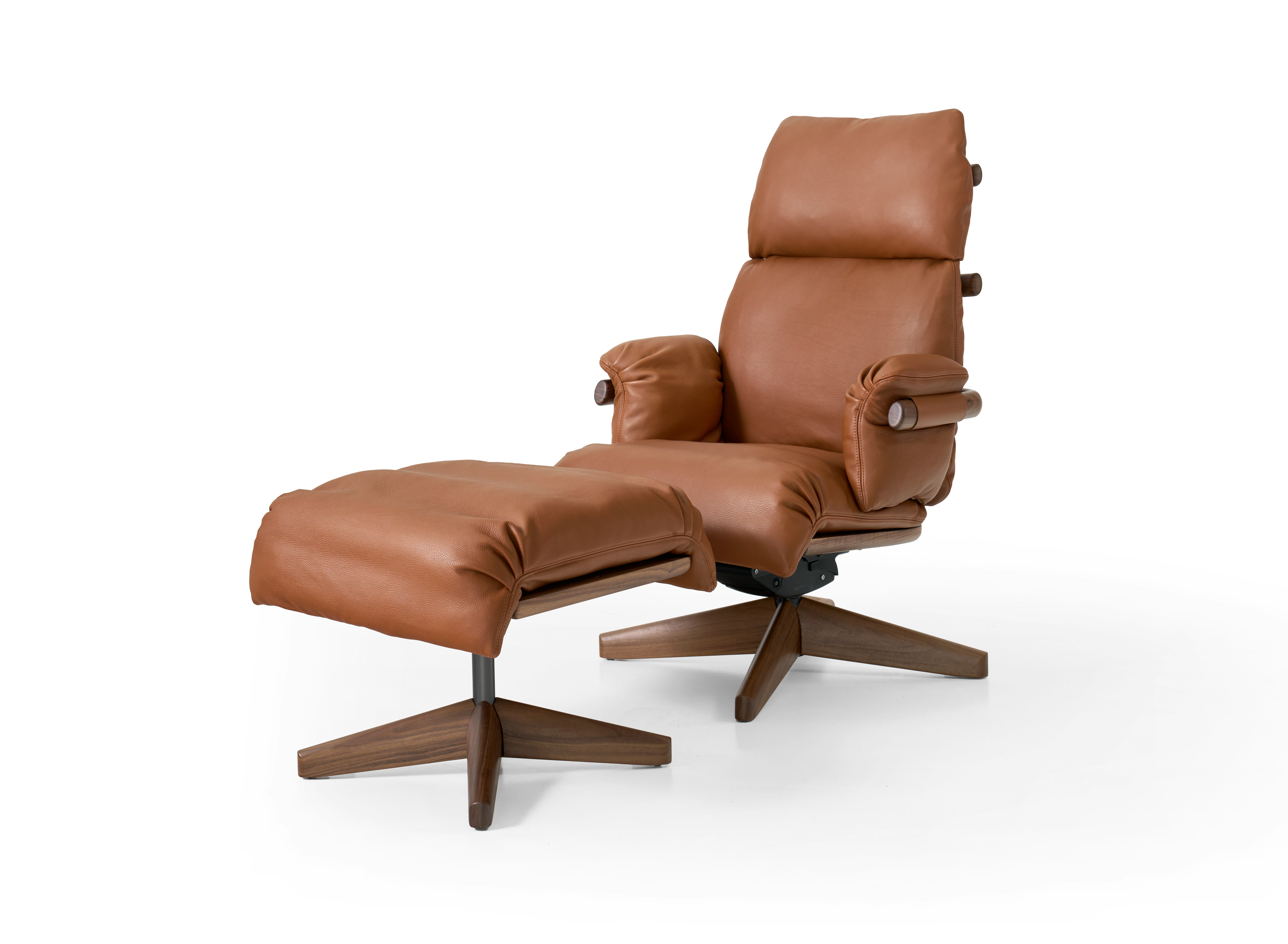 Ramus Lounge Chair & Ottoman - Comfort Leather,  Chestnut Brown,  Walnut,  Gunmetal