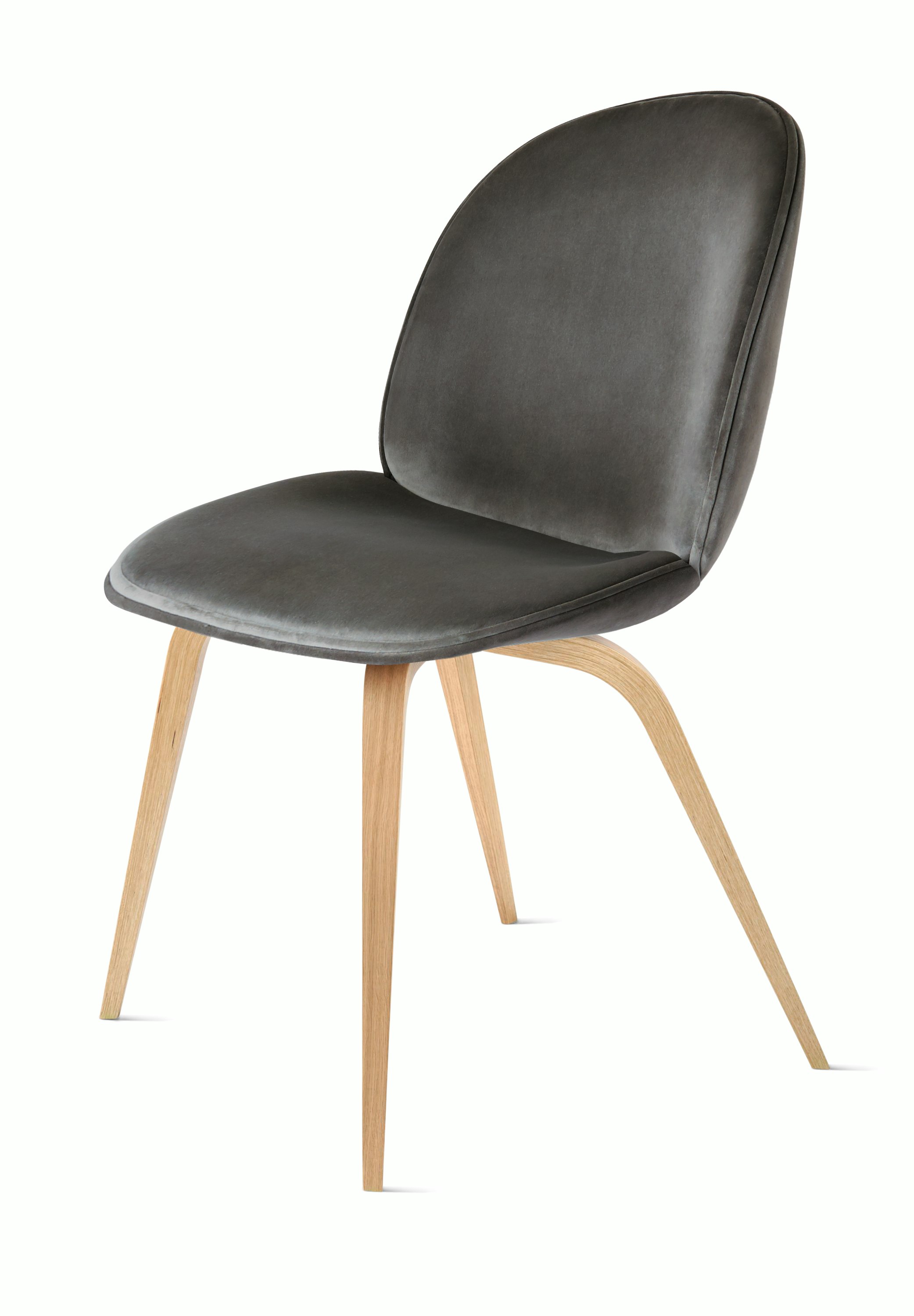 Beetle Side Chair - Side  in Velvet Dove and Oak legs