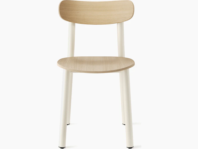 White background shot of Lotti Chair with Oyster frame and Oak seat and back