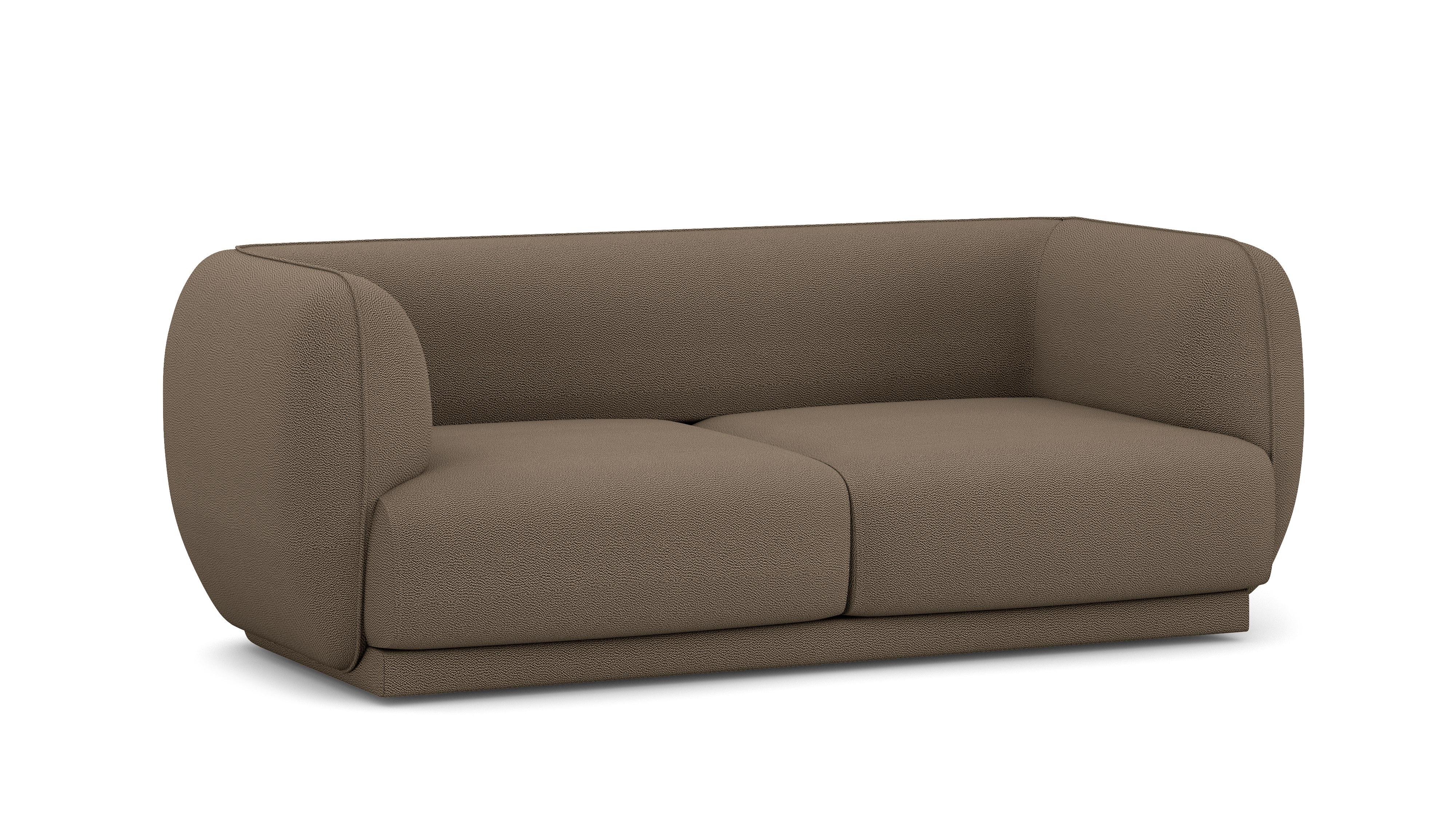 A Meris Sofa in Brown viewed from an angle.