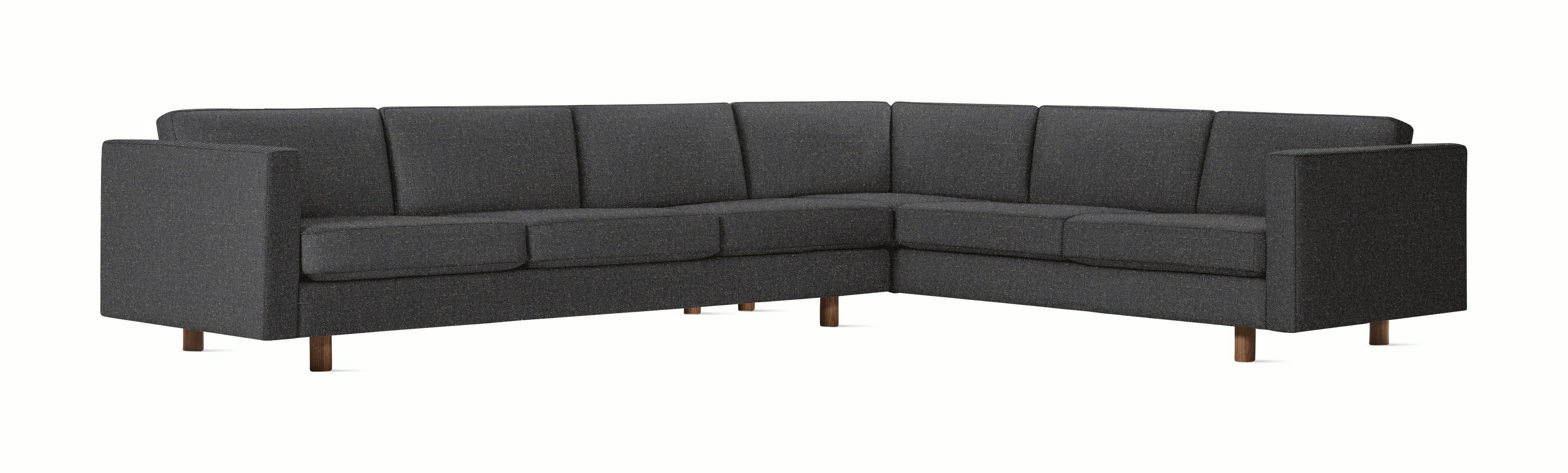 A Lispenard Corner Sectional in Millennium with Walnut finish viewed from the front.