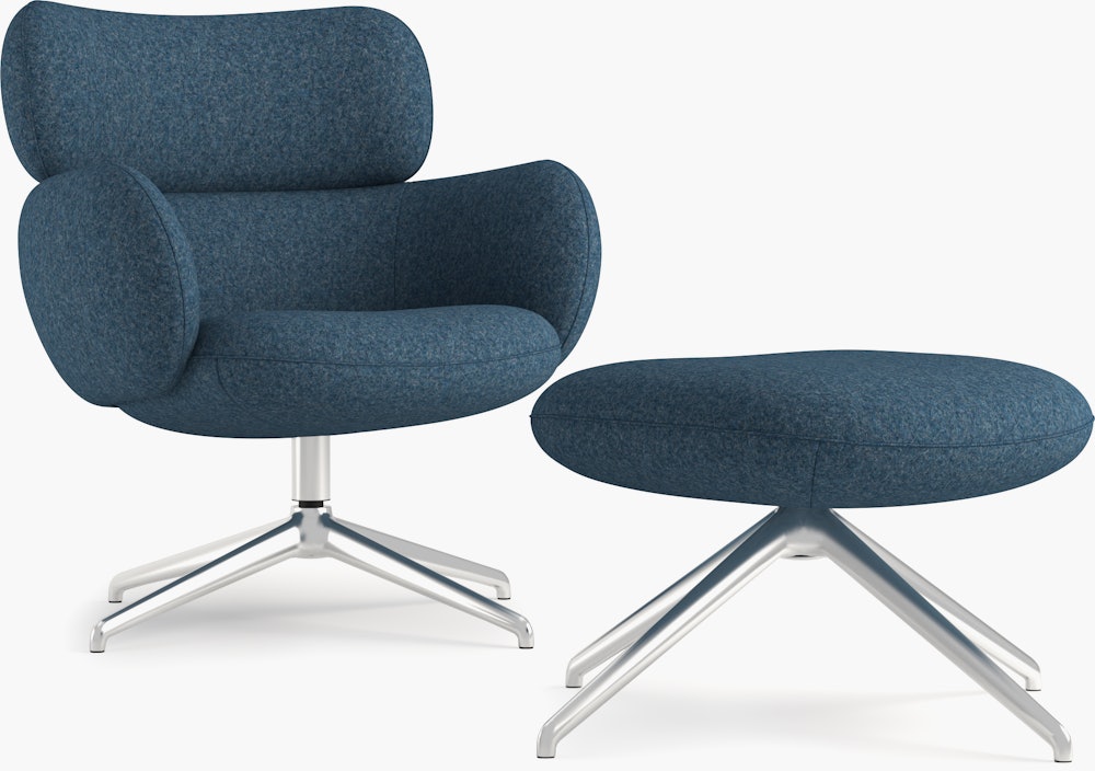Blis Swivel Chair and Ottoman - Chrome, Pecora, Blue