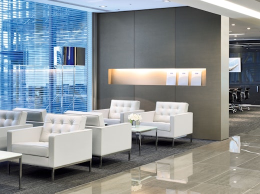 Florence Knoll Lounge Chair, Coffee Table in reception area