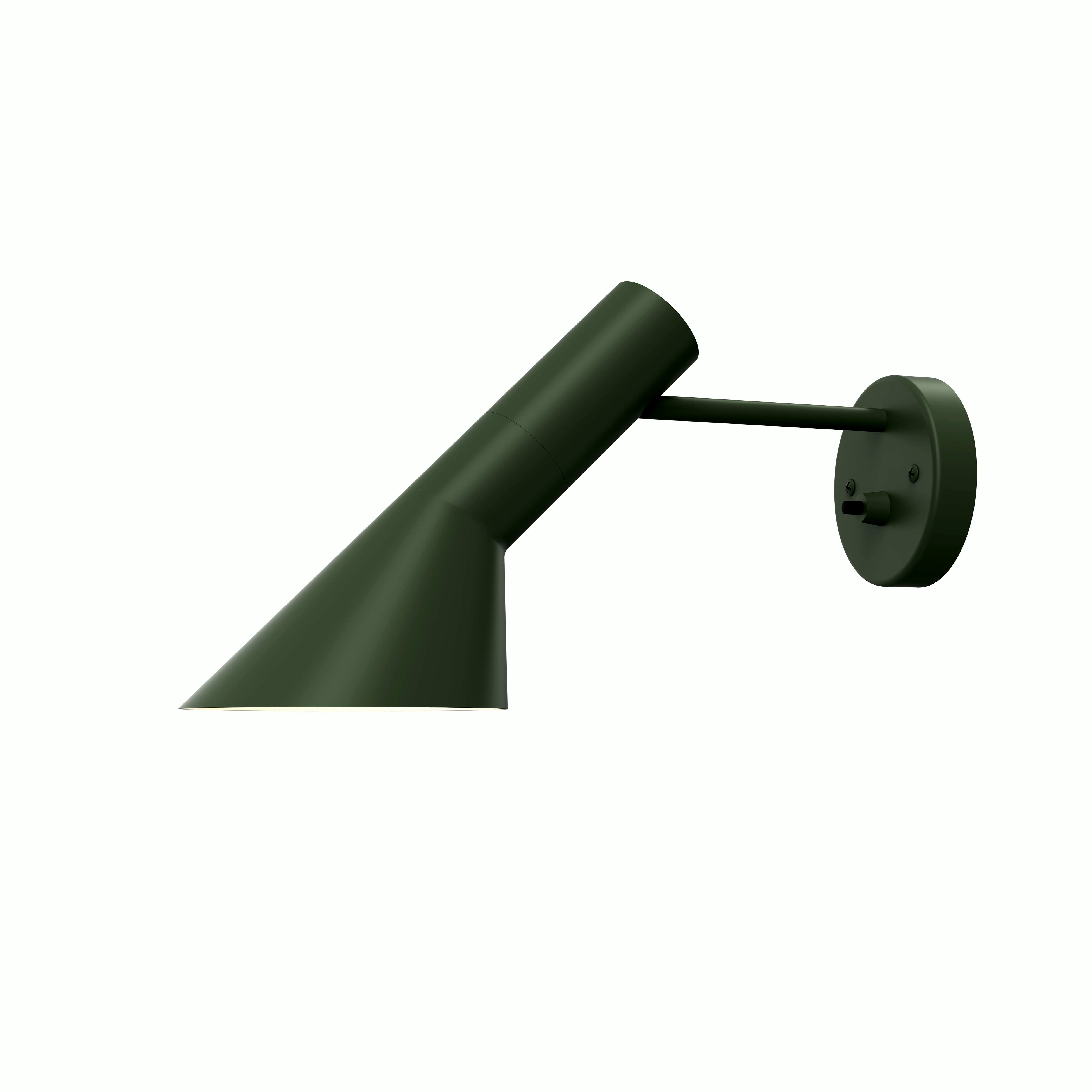 An AJ Wall Sconce in Olive Green viewed from the front