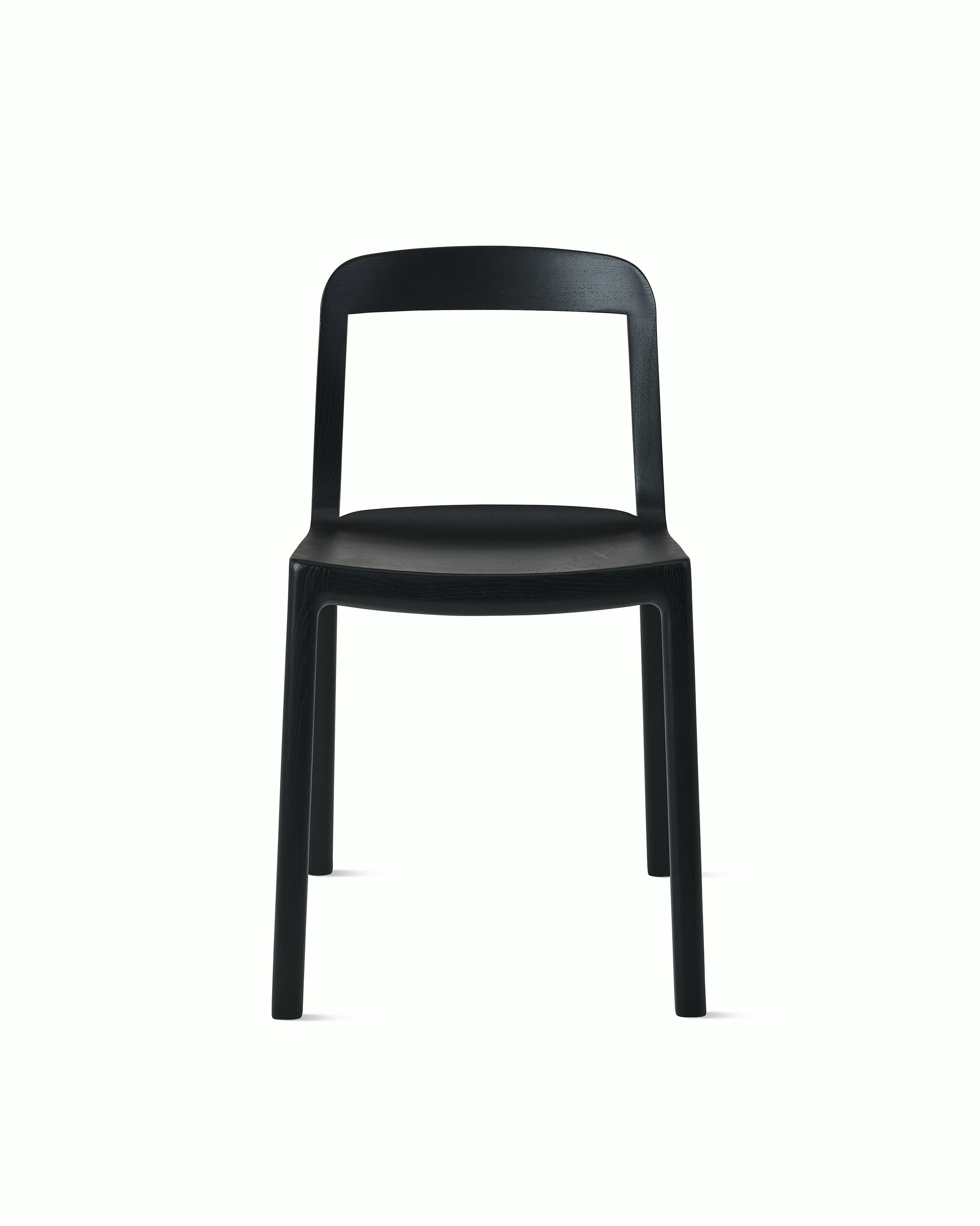 Lijn Side Chair by Carole Baijings for Geiger in Ebonized Oak frame, front view on a white sweep.