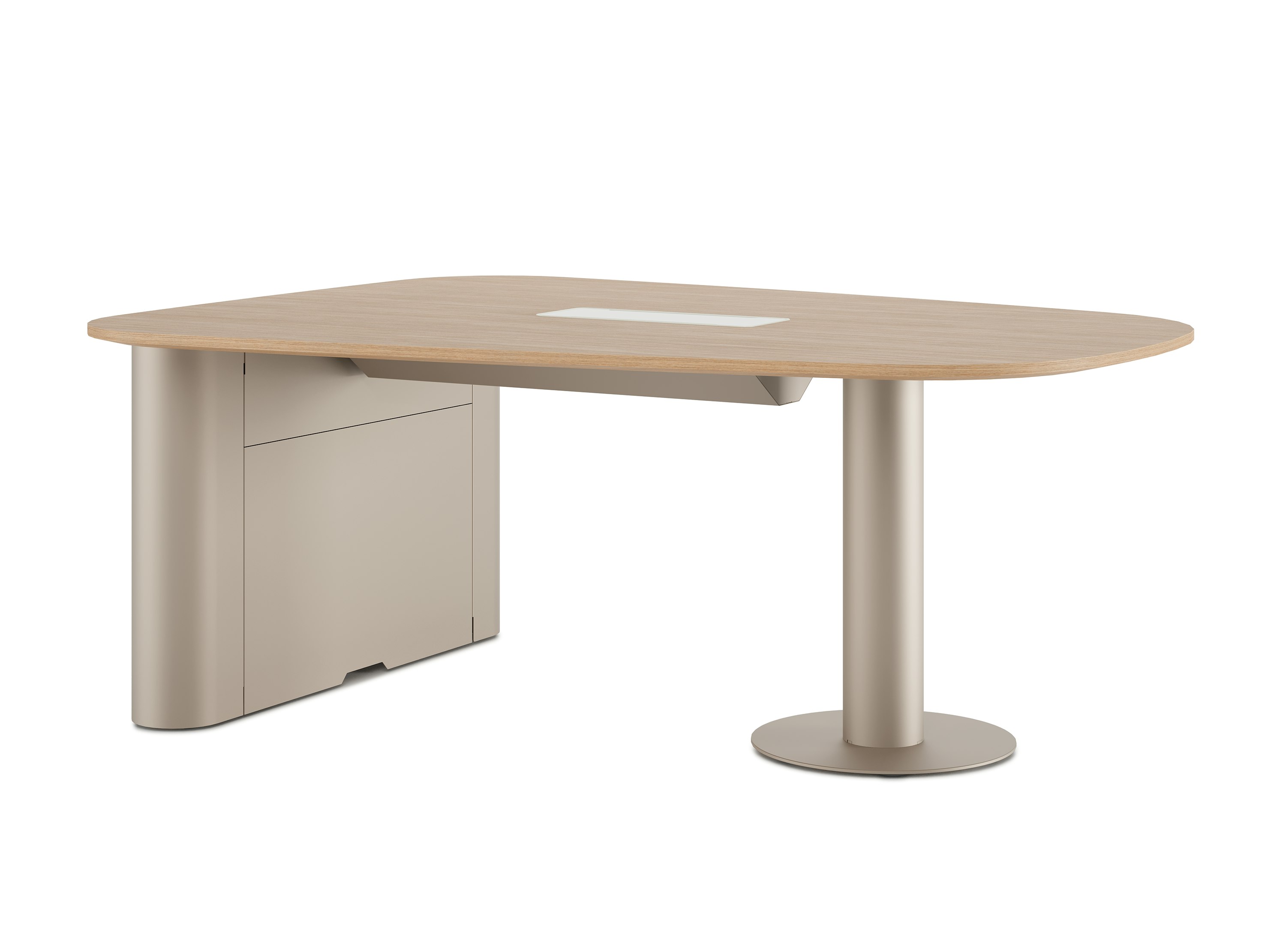 Headway Huddle Table in Metallic Champagne, no monitor mount, tear-drop shaped top.