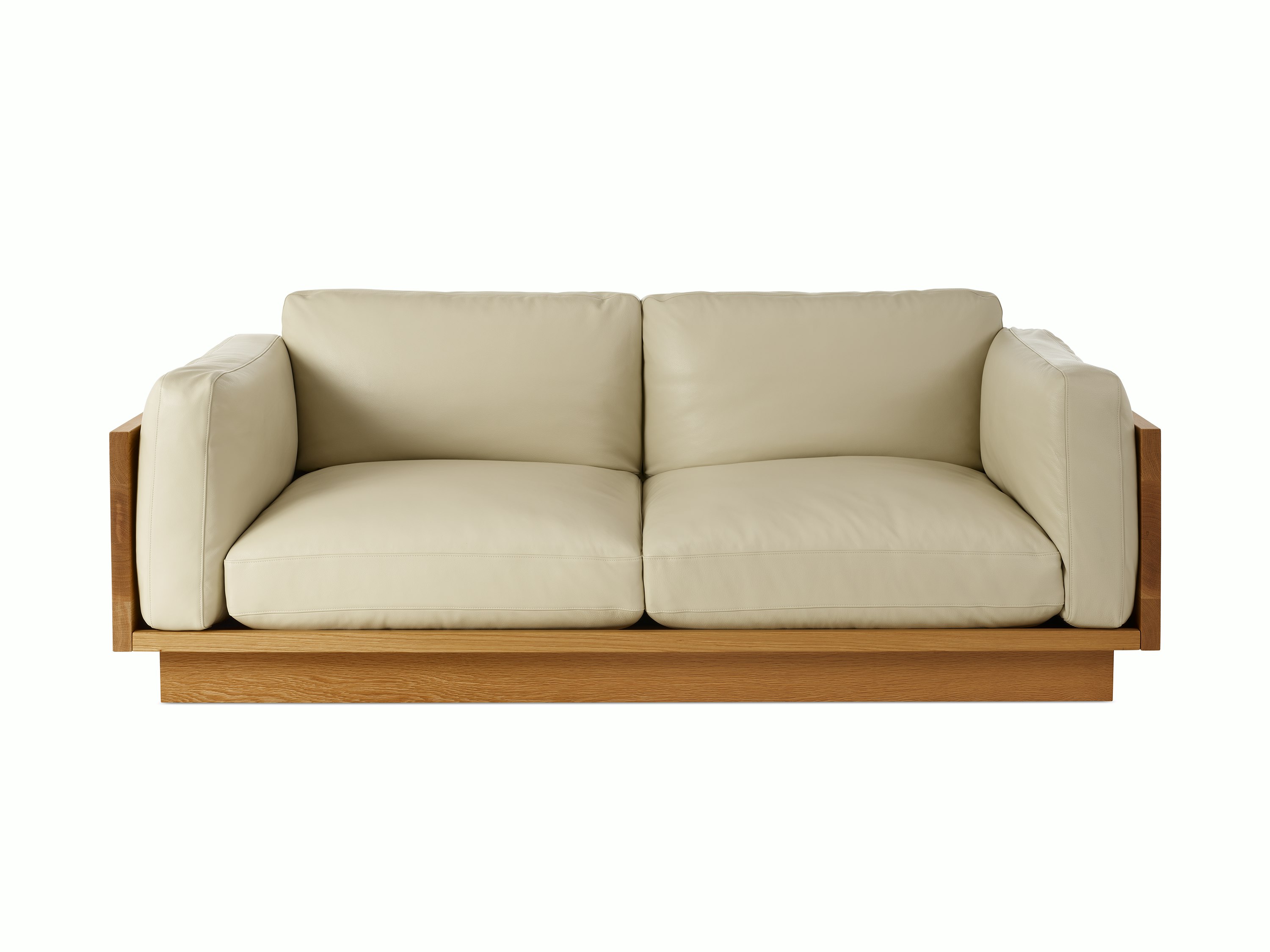 Pawson Drift Sofa 80" in oak and beige leather (Prone Leather Timbre
