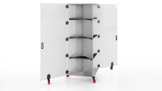 rockwell unscripted backdrop mobile markerboard interior storage jet black shelf jet black handle black paint red wheels jet black hinges