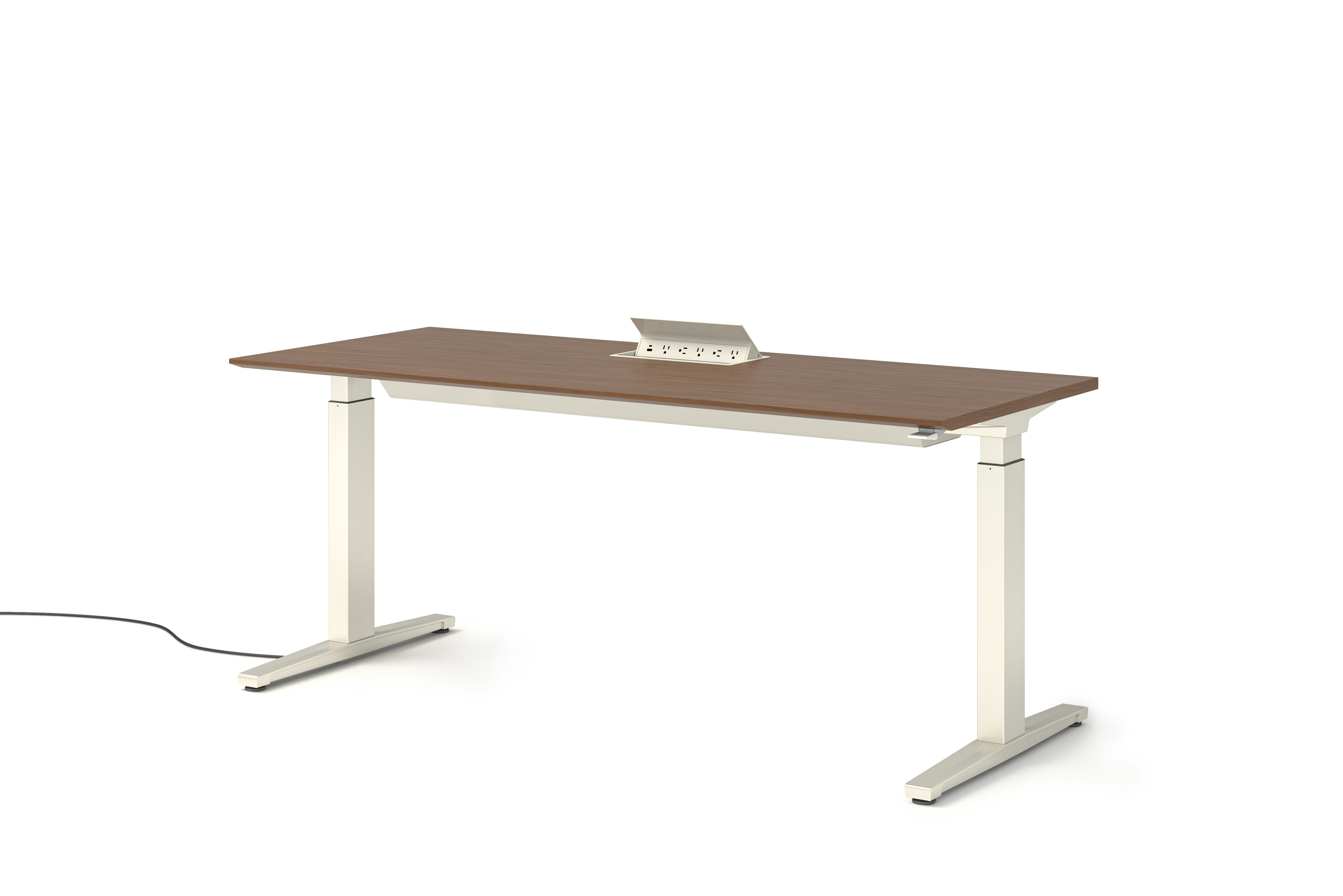 Renew S2S Embedded Power Desk - Standard,  29 x 70,  Veneer Walnut,  White / White,  Integrated Cord Management,  Hidden Power,  Standard,  T Leg