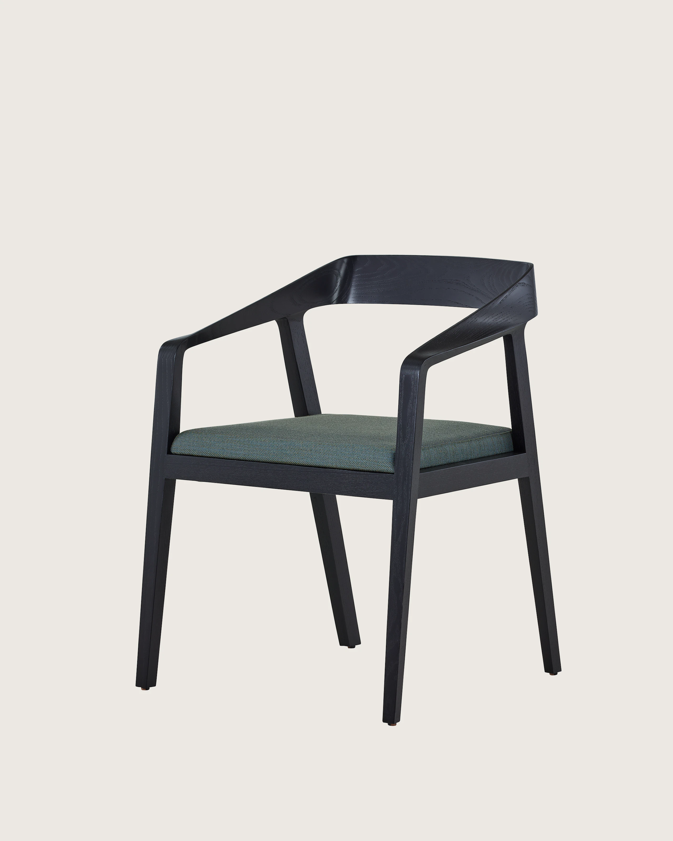 A Full Twist Guest Chair with a dark wooden frame and upholstered seat, viewed from the front at an angle.