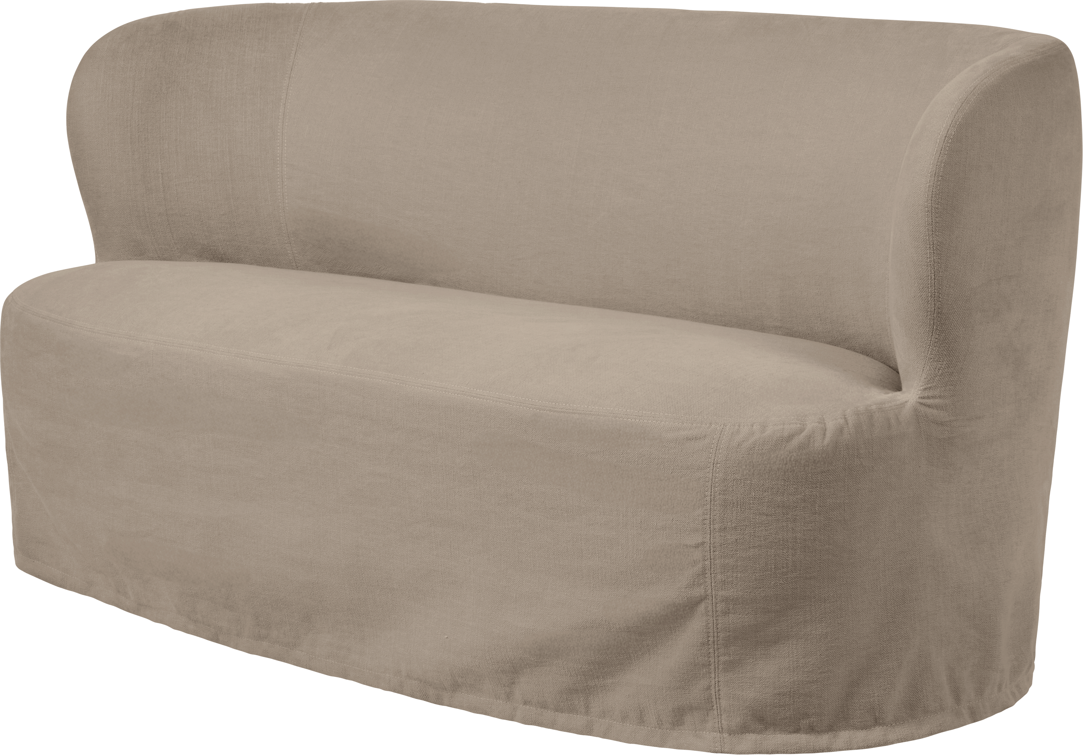 A Stay Slipcovered Sofa in Clay Viewed from an angle.