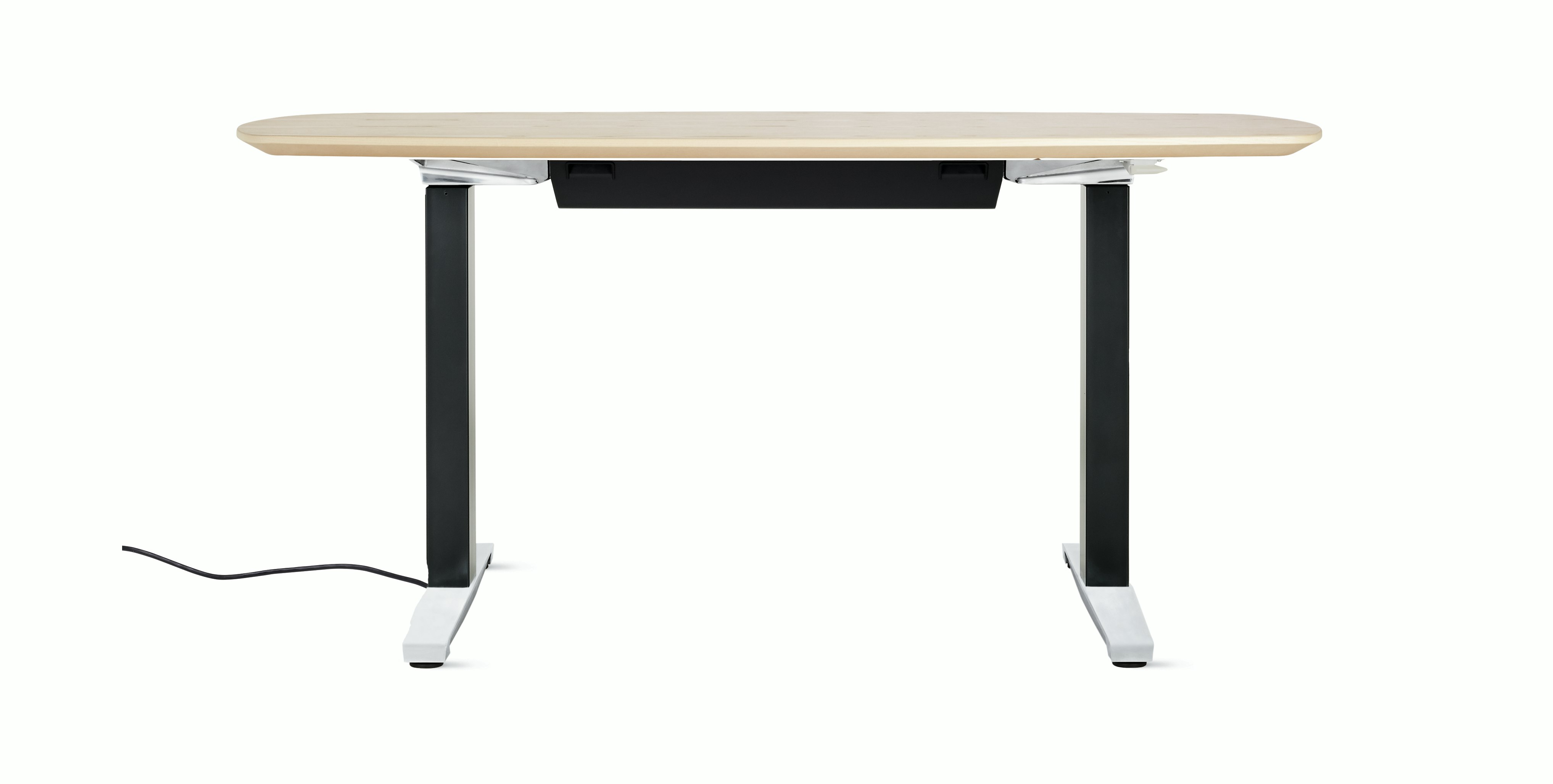 Renew Executive S2S Desk 29x58, Veneer White Ash, Graphite Satin / Polished Aluminum, Integrated Cord Management, Hidden Power