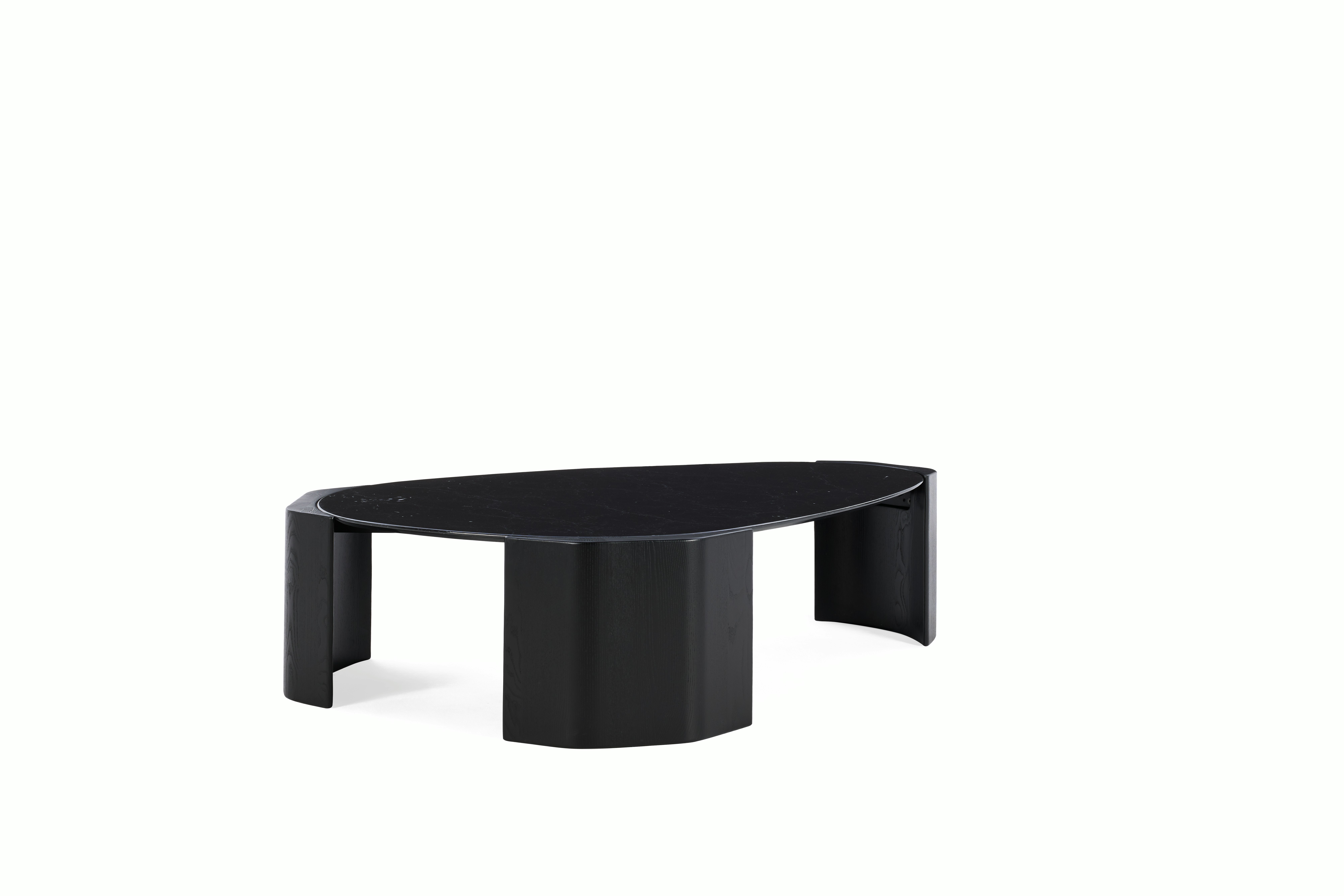 Atlason Organic Slab Coffee Table - Teardrop, 60", Nero Marquina Marble, Black Ash