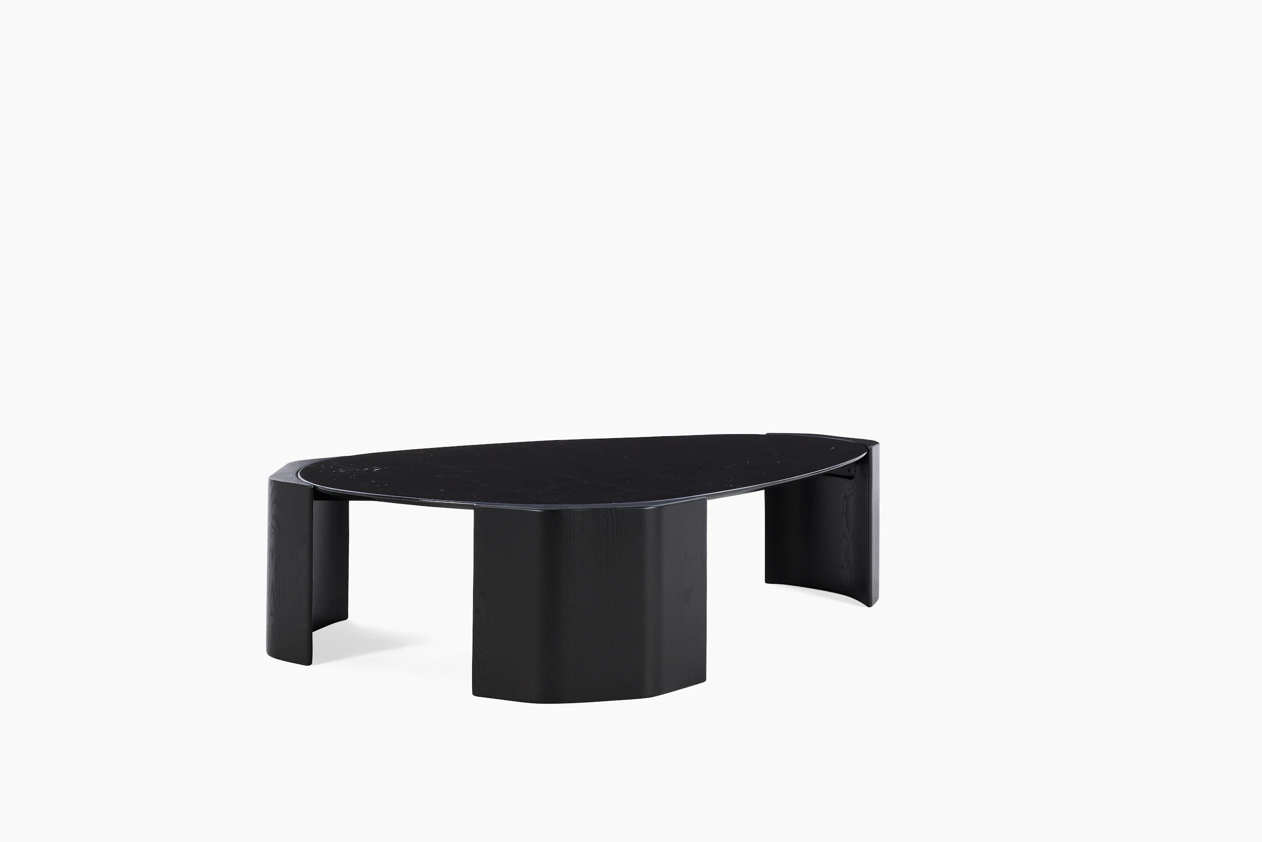 Atlason Organic Slab Coffee Table - Teardrop, 60", Nero Marquina Marble, Black Ash.