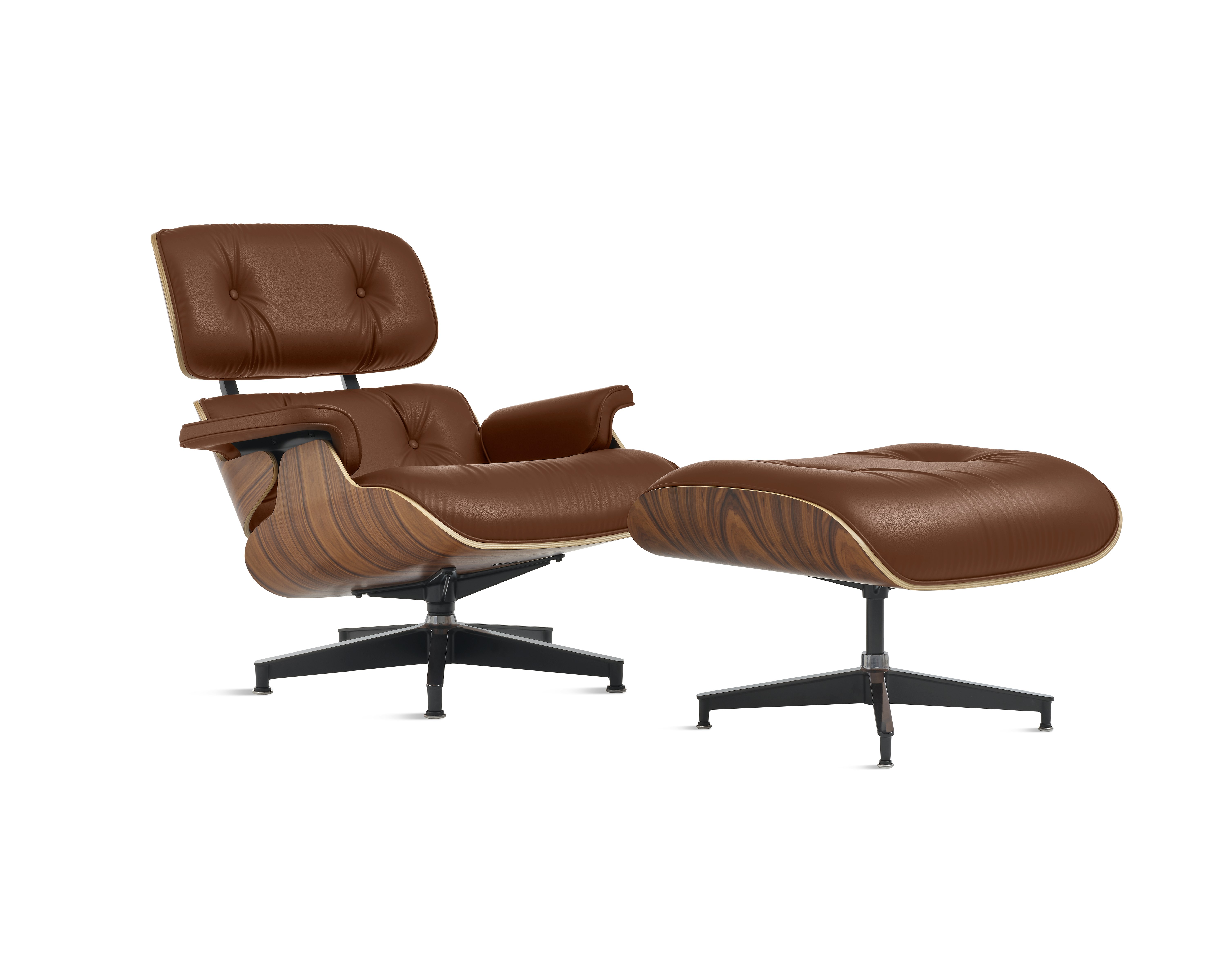 Eames Lounge & Ottoman,  3/4 View - Santos Palisander - All Grain,  Sequoia