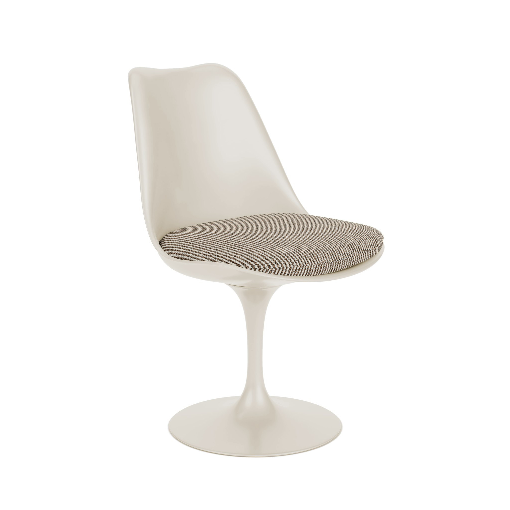 A Tulip Chair Armless in sand and cream viewed from an angle